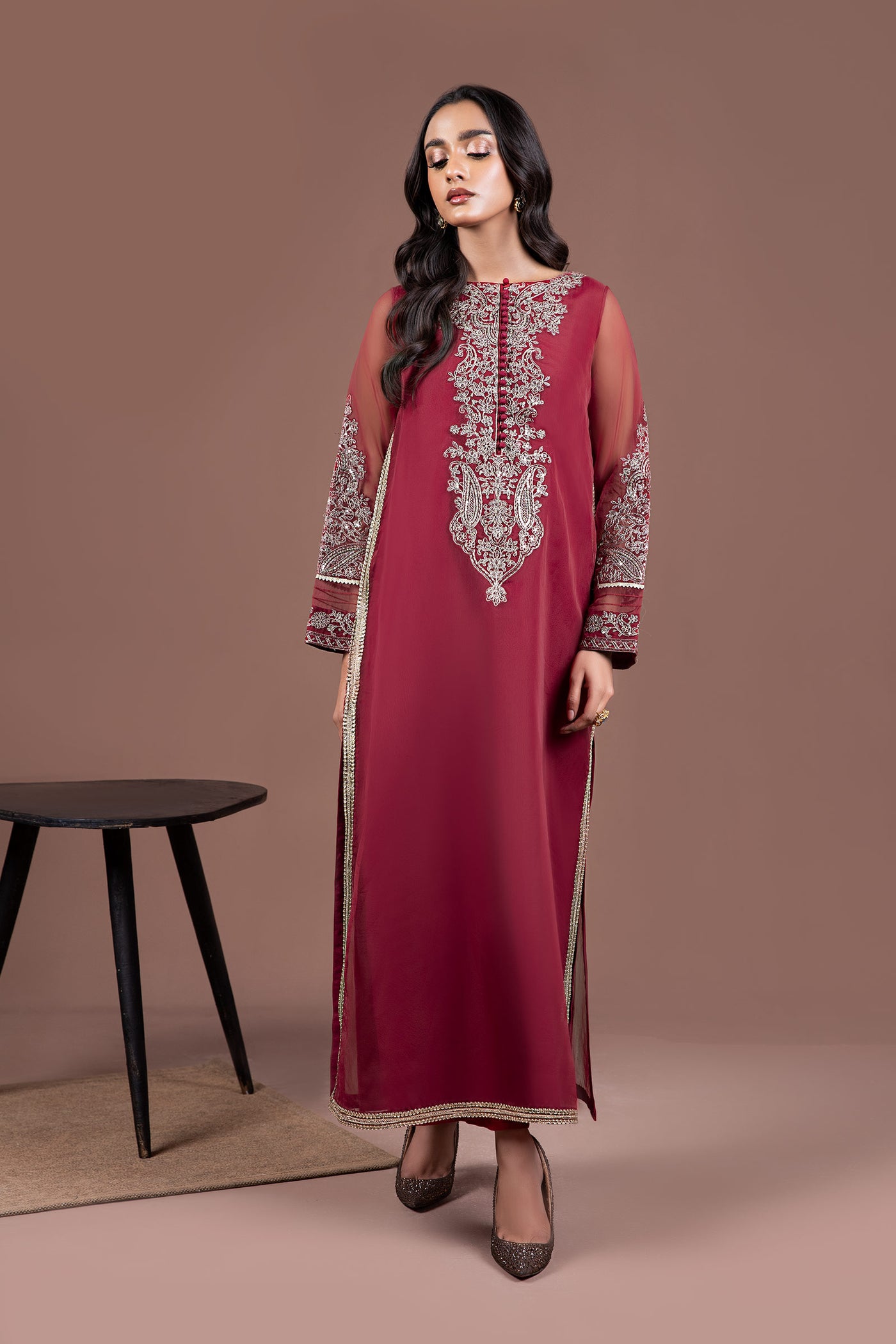 2 Pc Embroidered Organza Suit