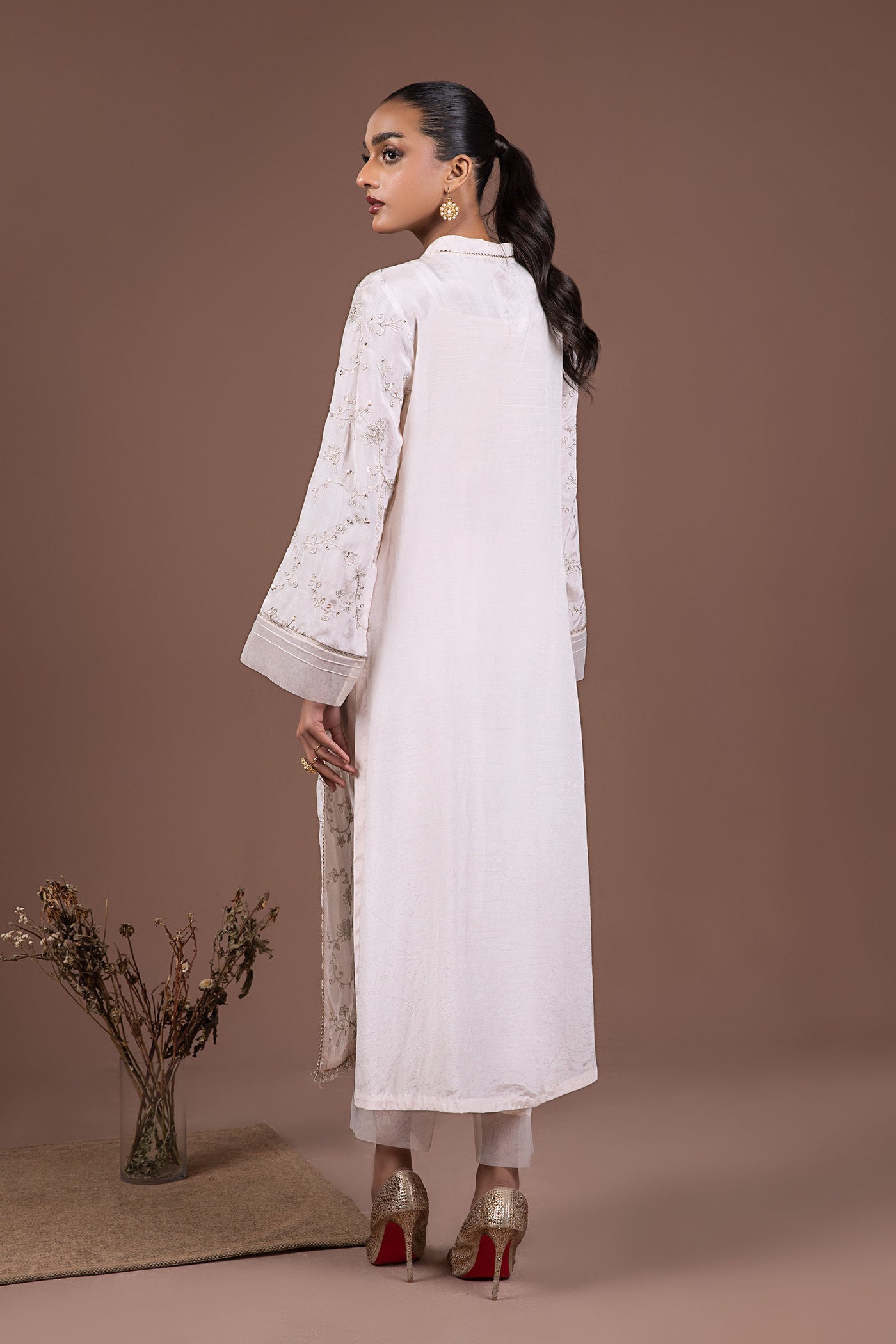 2 Pc Embroidered Raw Silk Suit