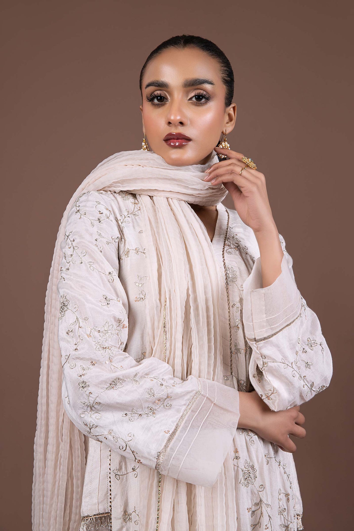 2 Pc Embroidered Raw Silk Suit