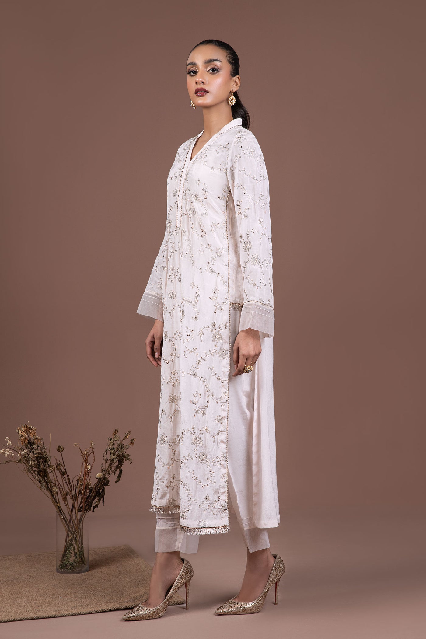 2 Pc Embroidered Raw Silk Suit