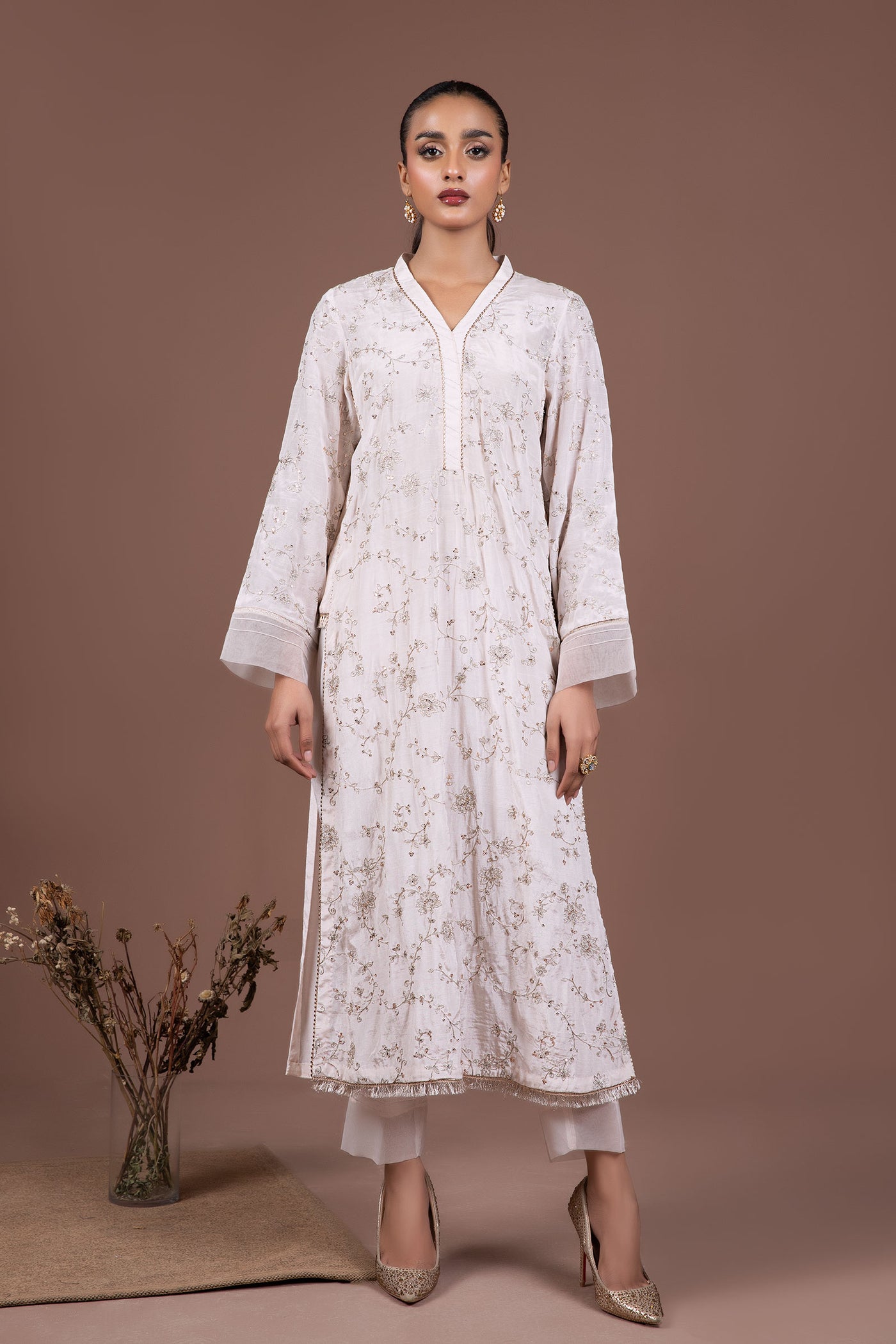 2 Pc Embroidered Raw Silk Suit