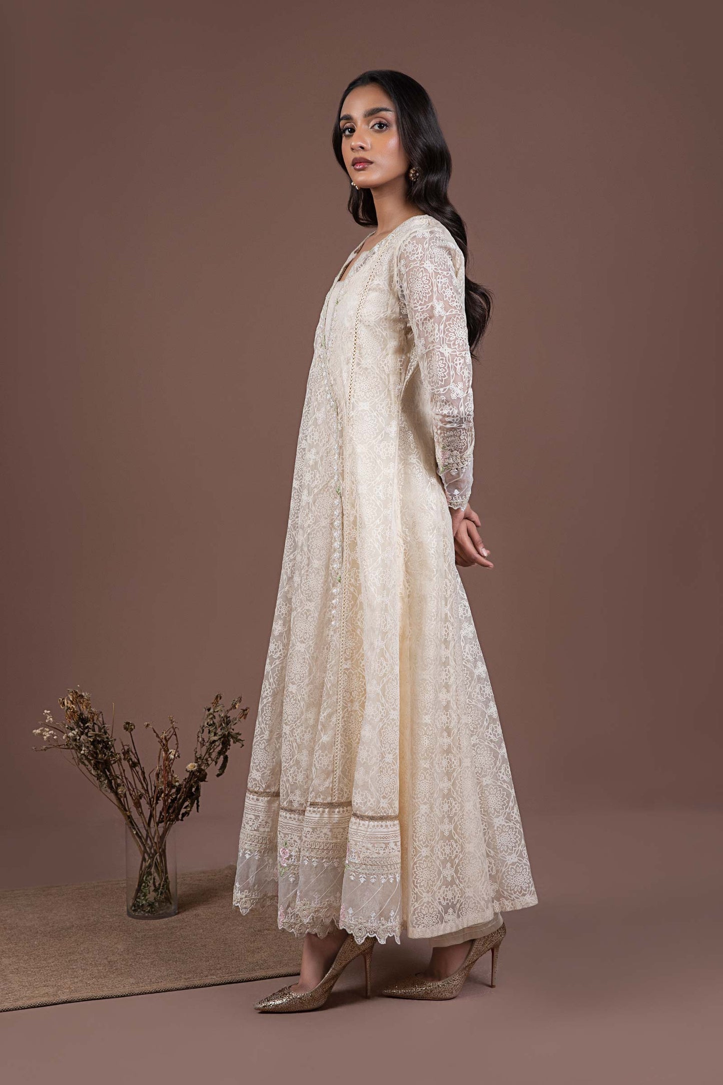 Embroidered Organza Pishwas