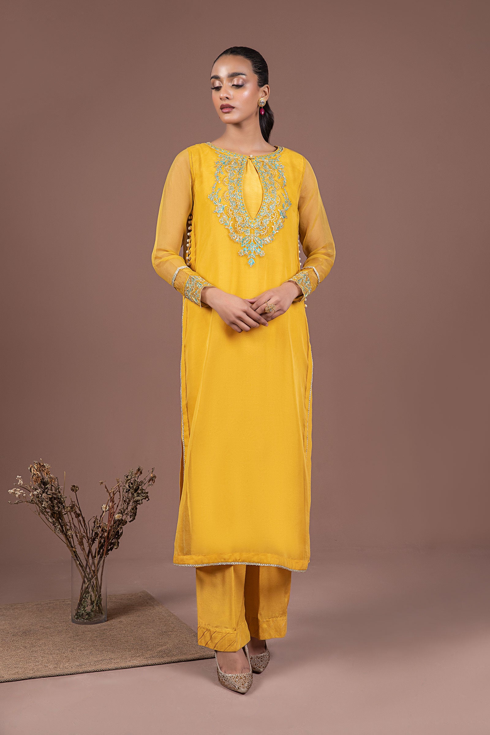 2 Pc Dyed Organza Suit