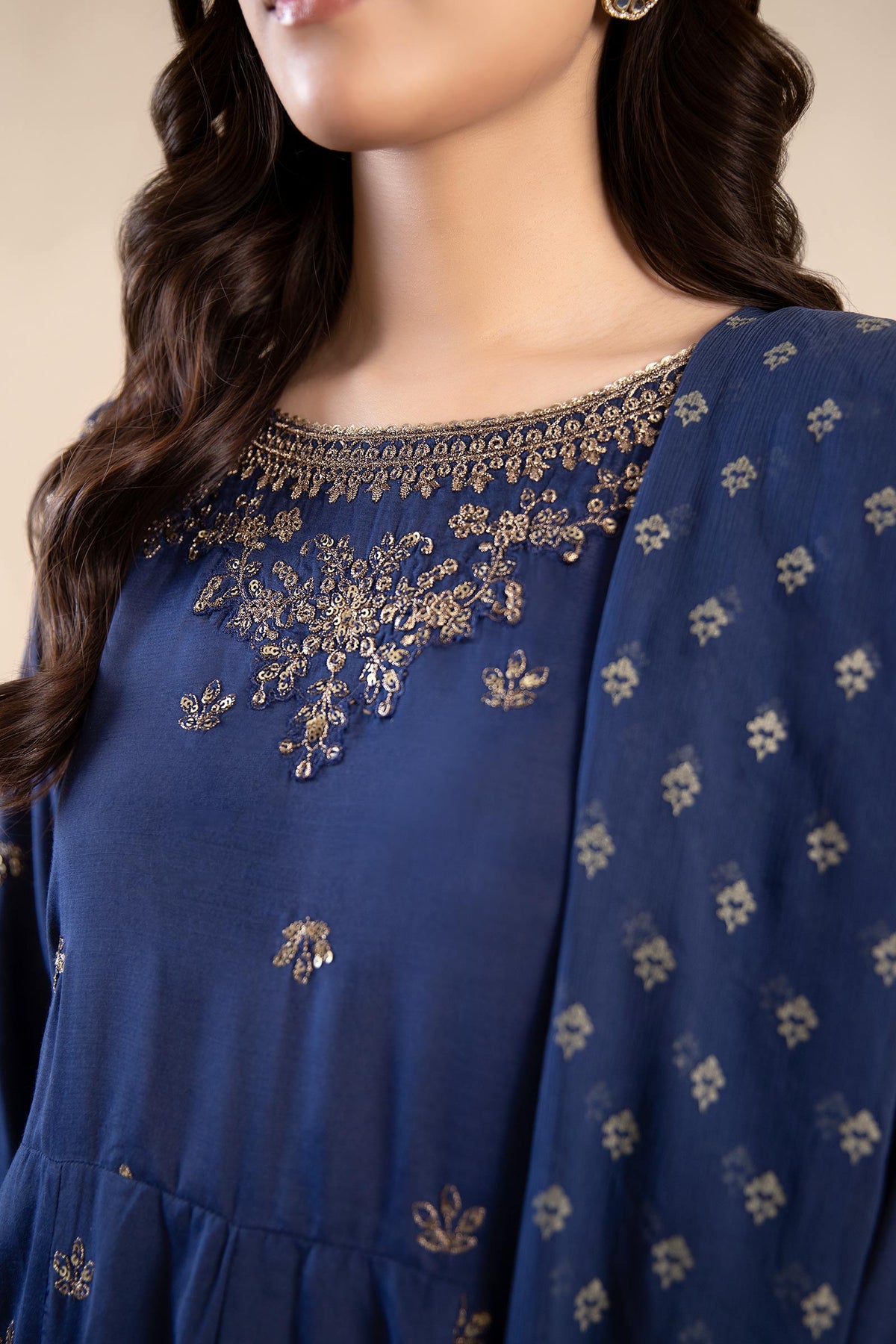 NAVY- Exclusive Raw Silk Suit Set with All-Over Butti Weaving & Slub Silk Jacquard Dupatta 30 main image 0