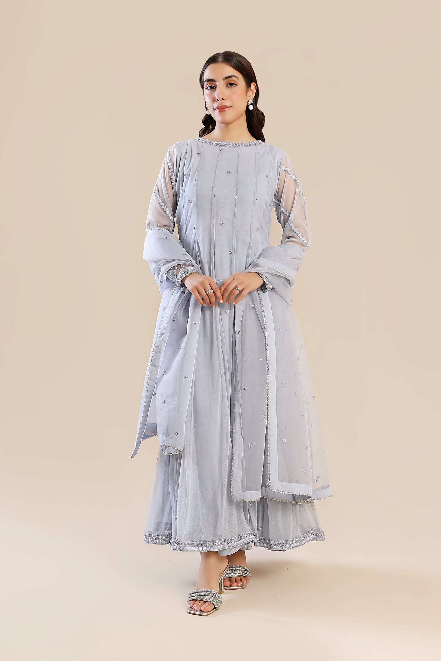 3 Piece Embroidered Poly Net Suit