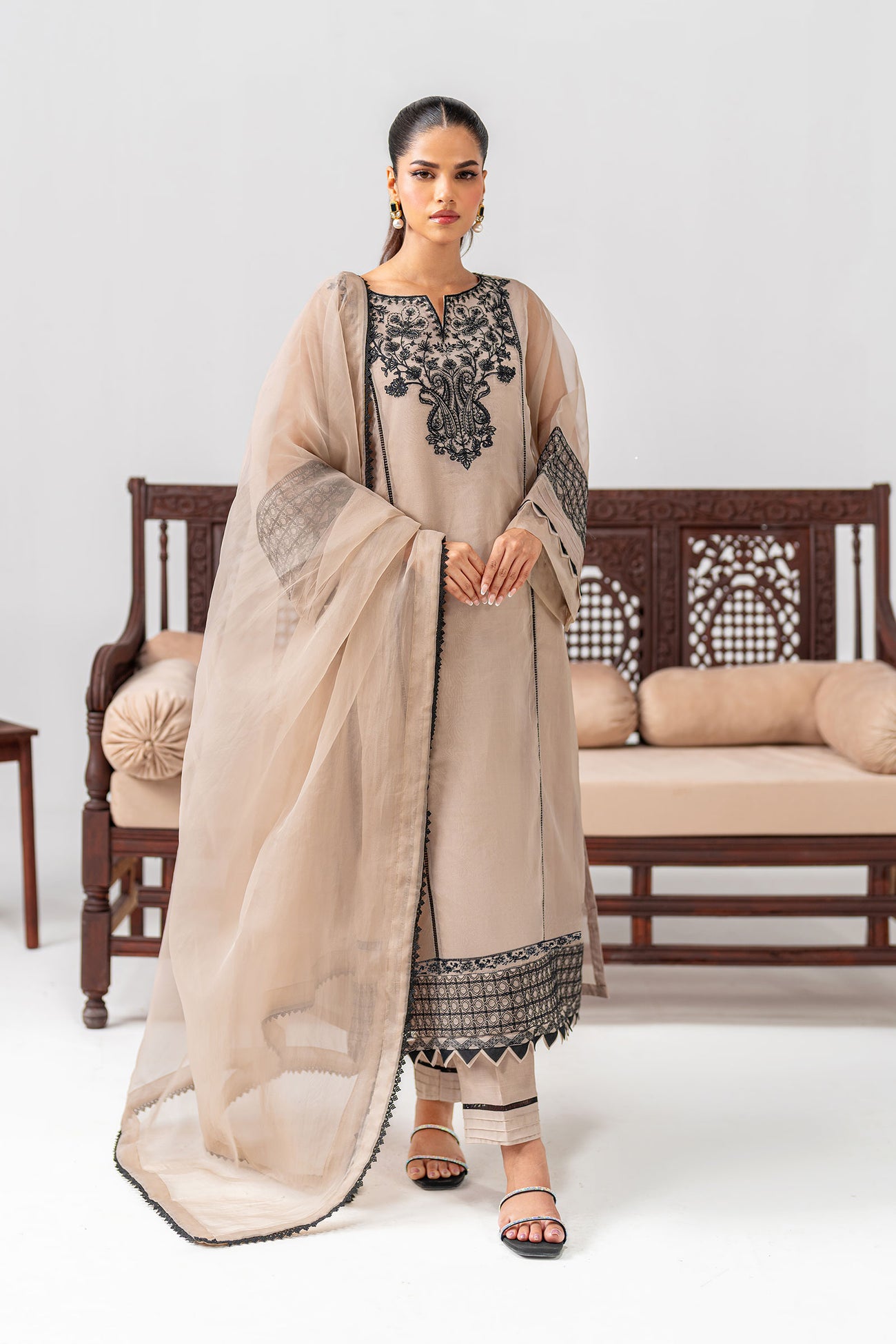 3 Piece Embroidered Organza Suit