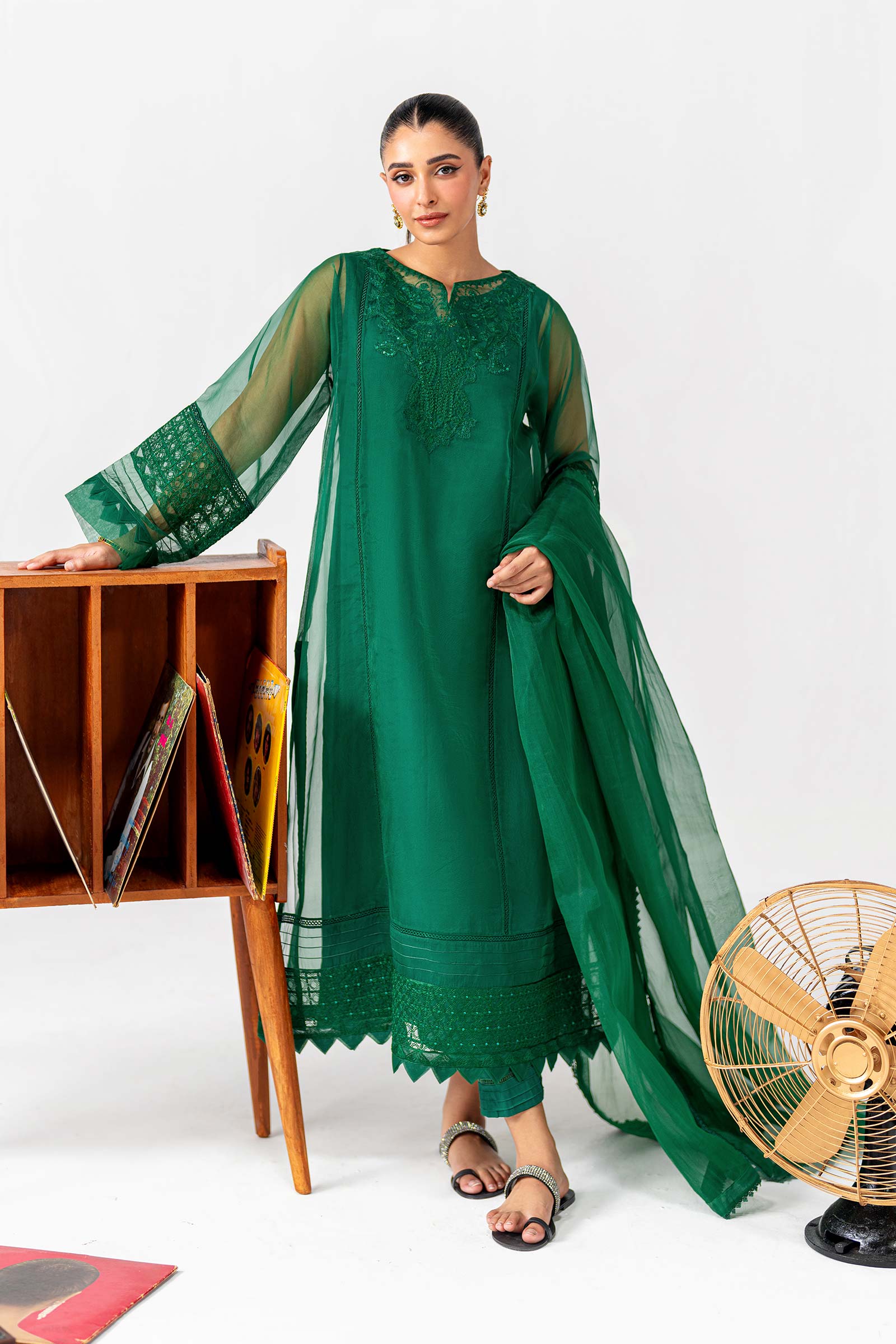 3 Piece Embroidered Organza Suit