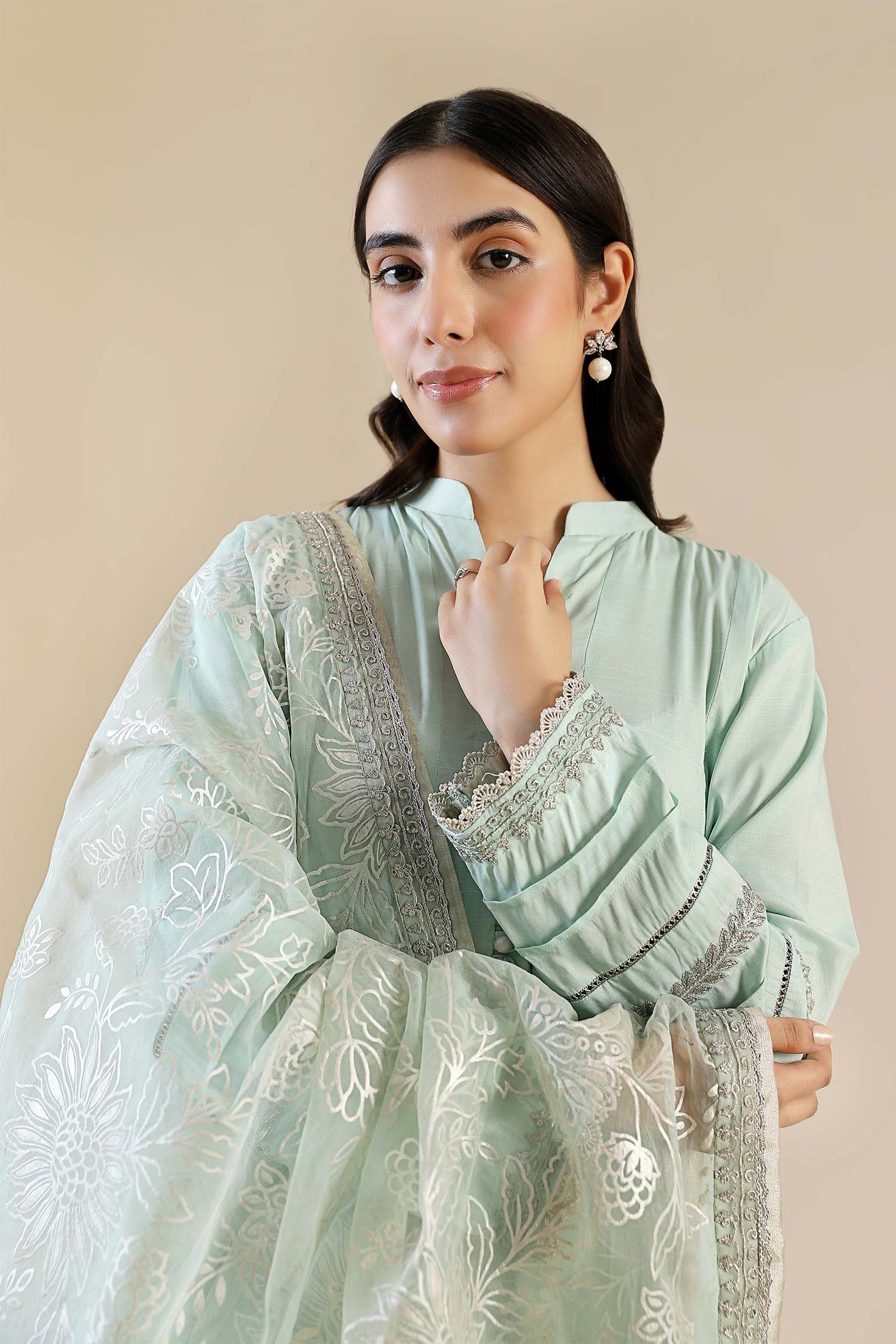 2 Pc Embroidered Raw Silk Suit