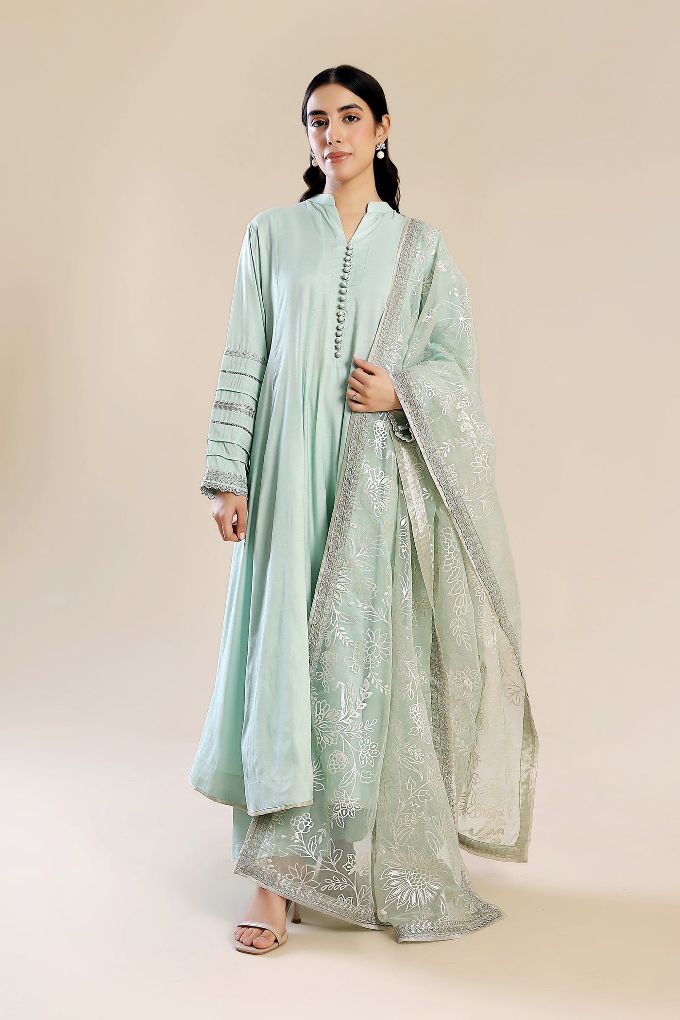 2 Pc Embroidered Raw Silk Suit