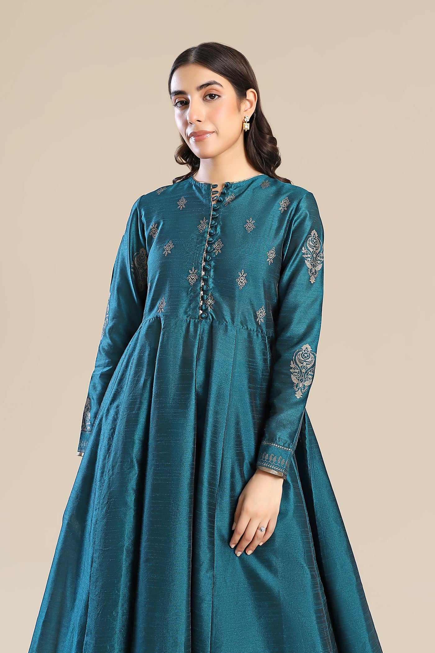 3 Pc Printed Raw Silk Suit