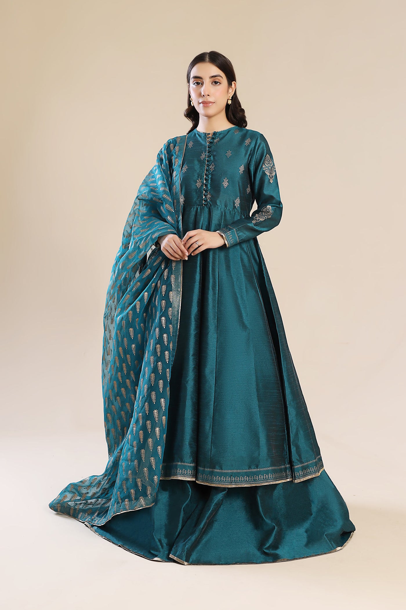 3 Pc Printed Raw Silk Suit