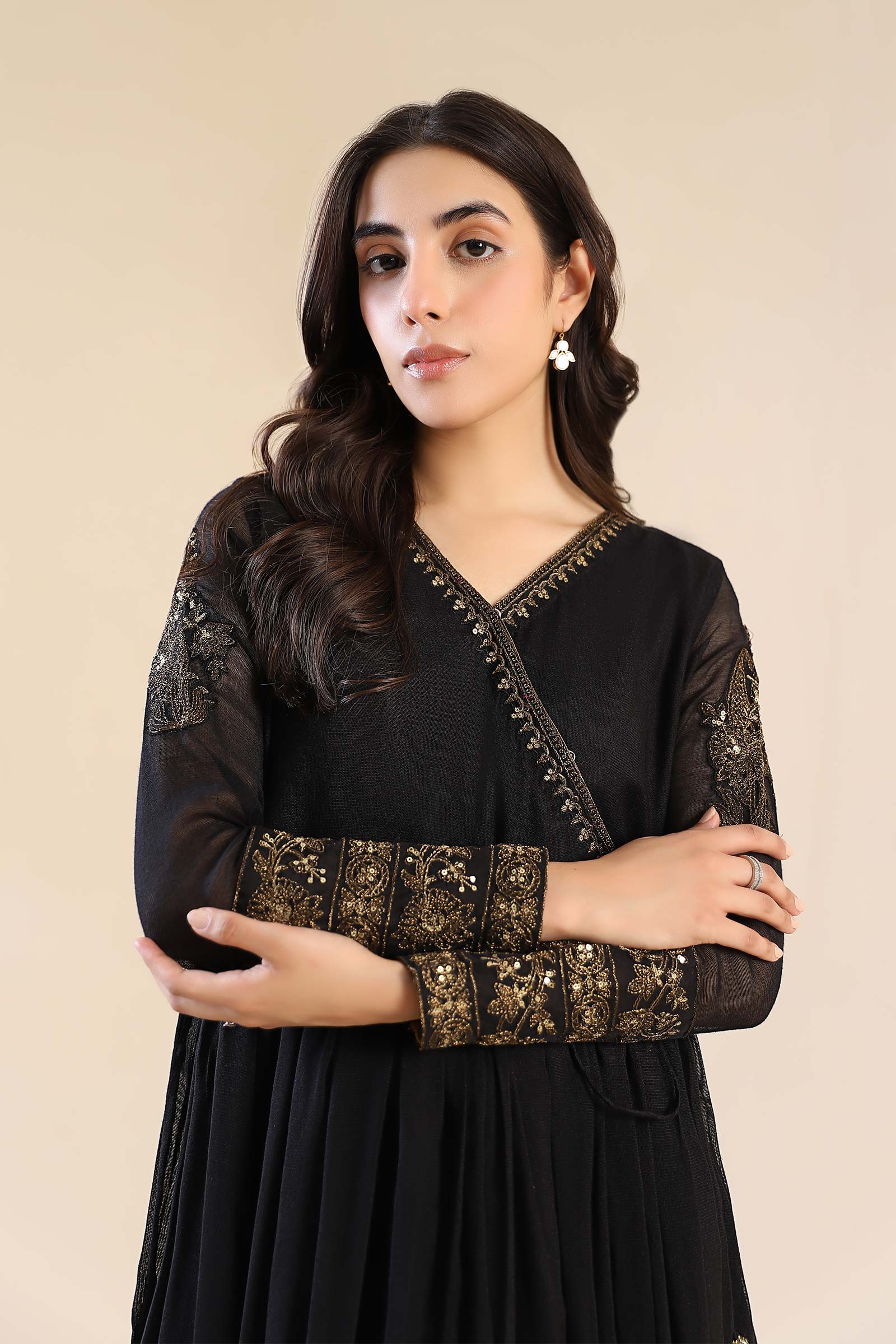 Embroidered Cotton Net Angrakha