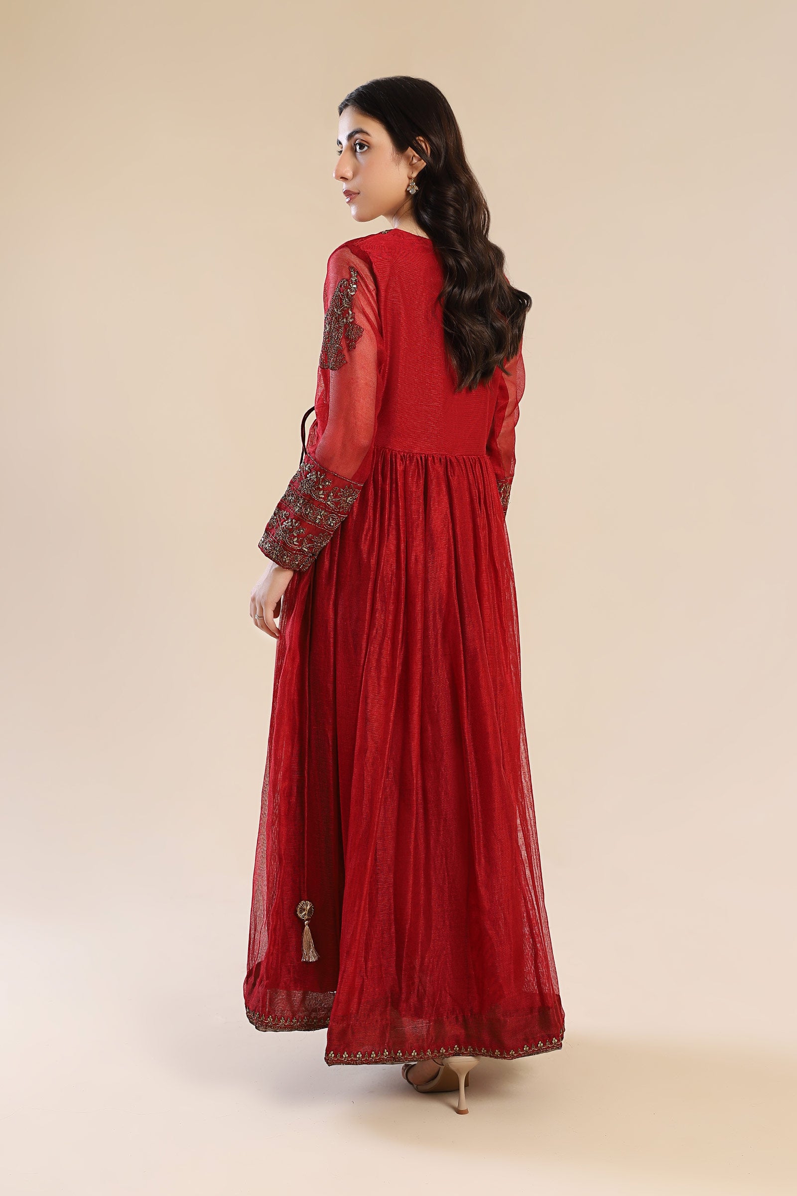 Embroidered Cotton Net Angrakha