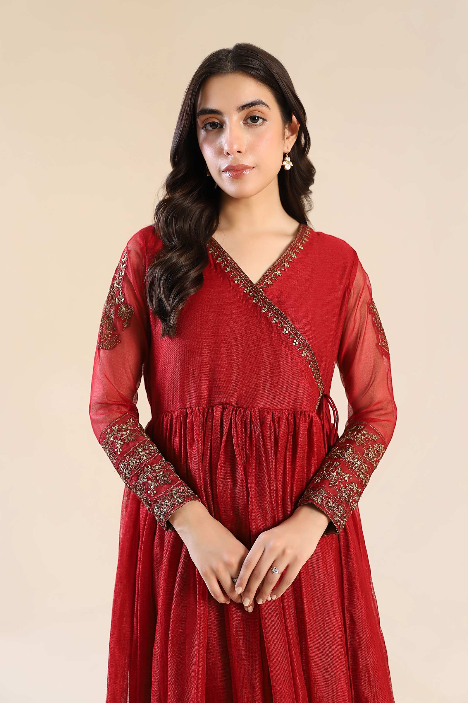 Embroidered Cotton Net Angrakha