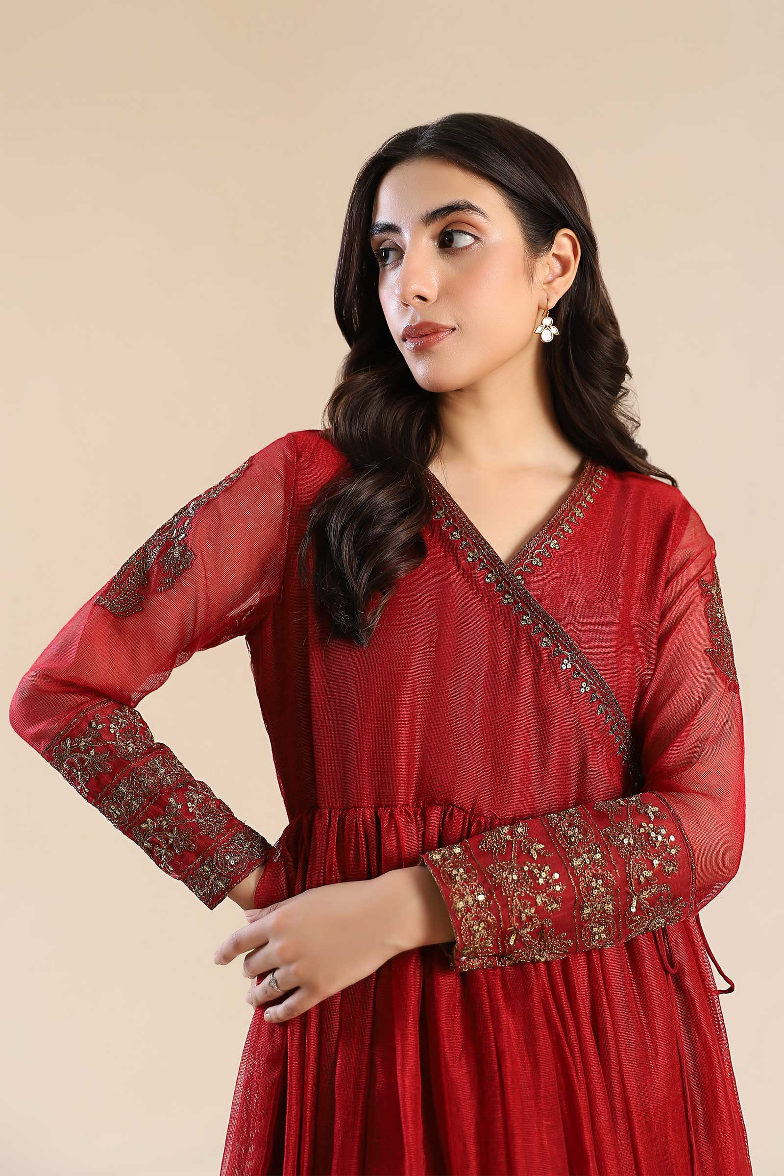 Embroidered Cotton Net Angrakha