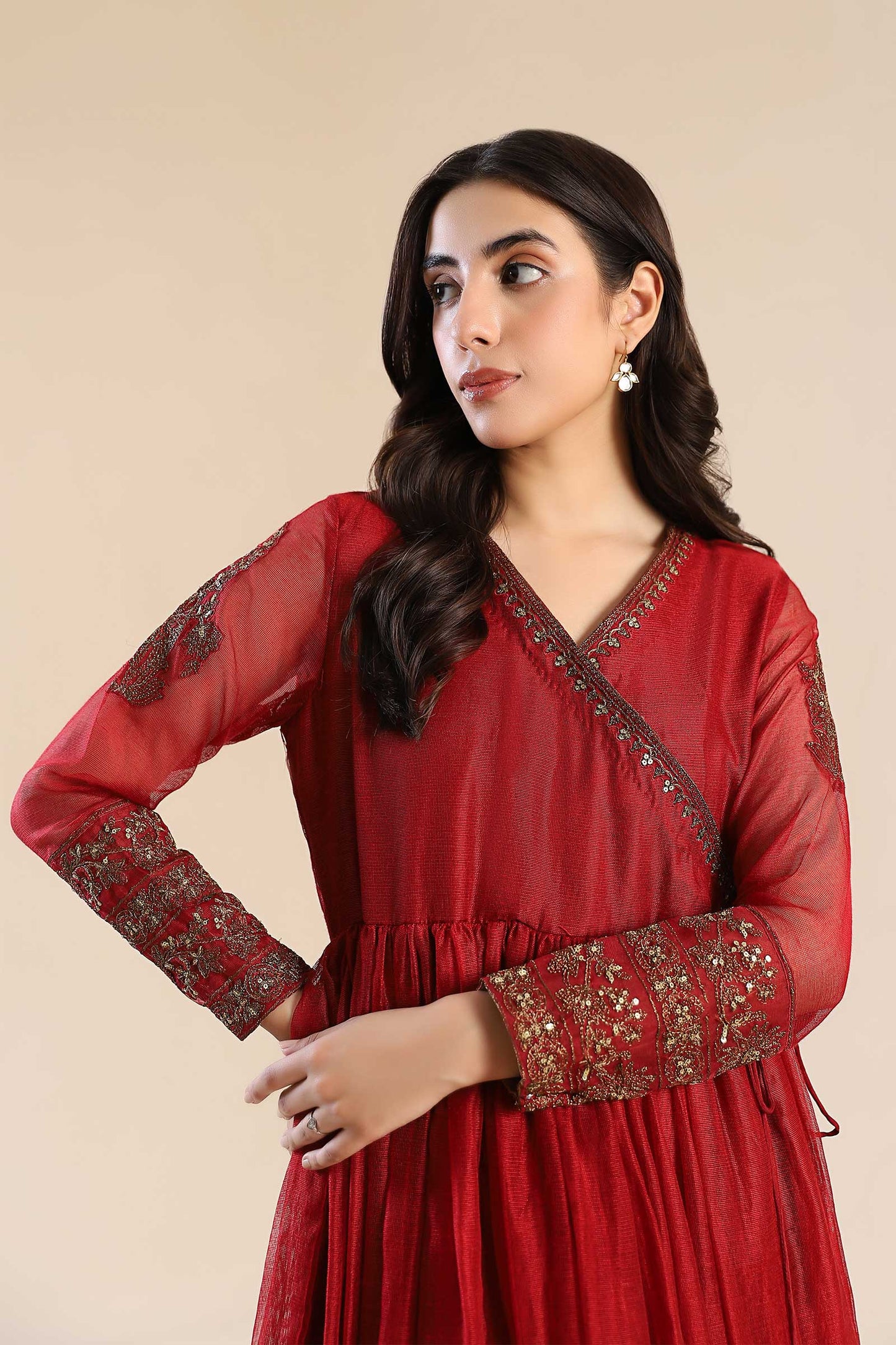 Embroidered Cotton Net Angrakha