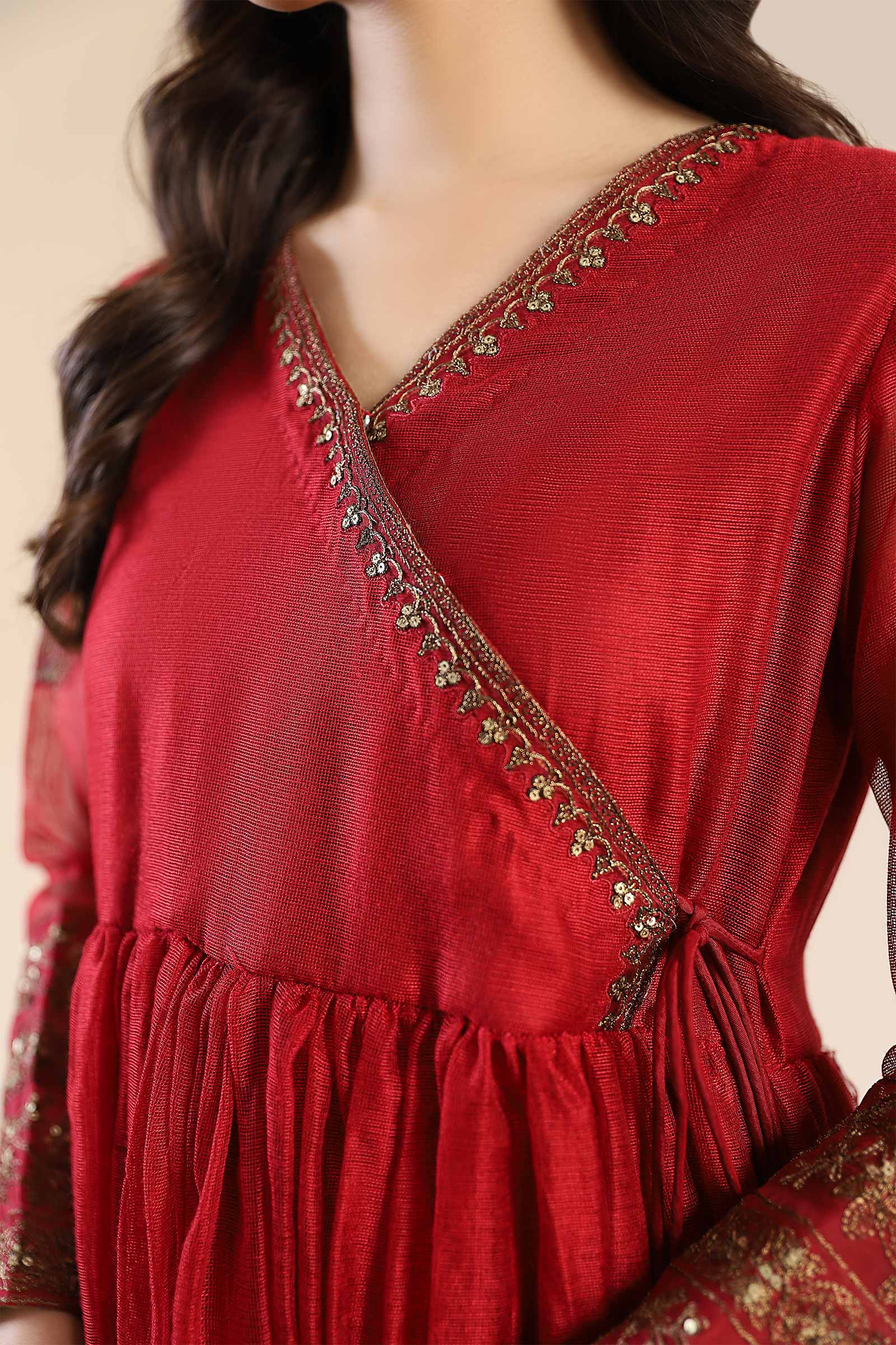 Embroidered Cotton Net Angrakha