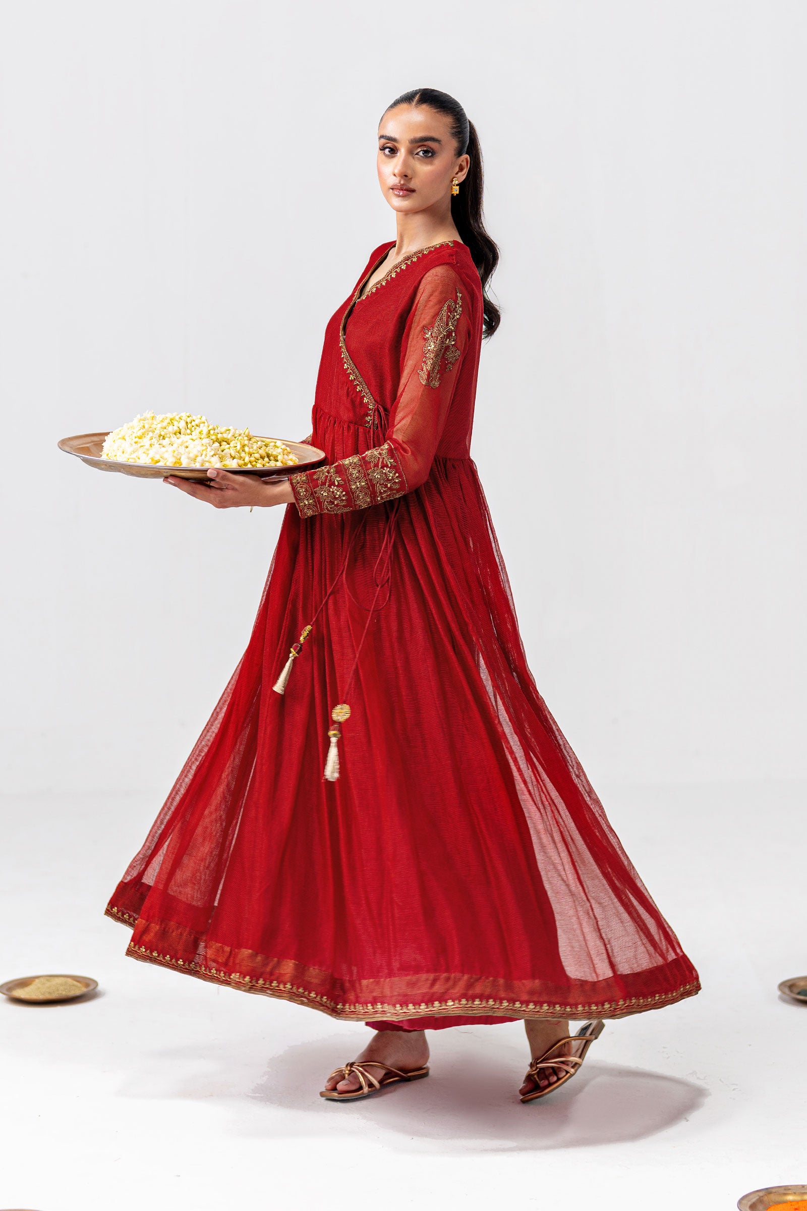 Embroidered Cotton Net Angrakha