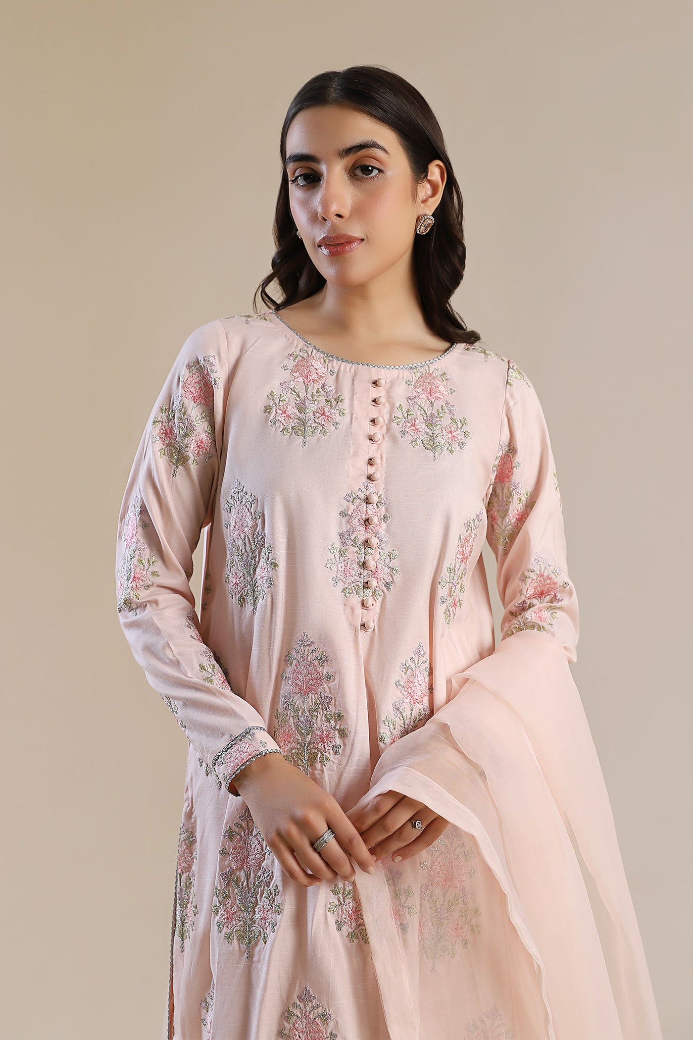 2 Pc Embroidered Raw Silk Suit