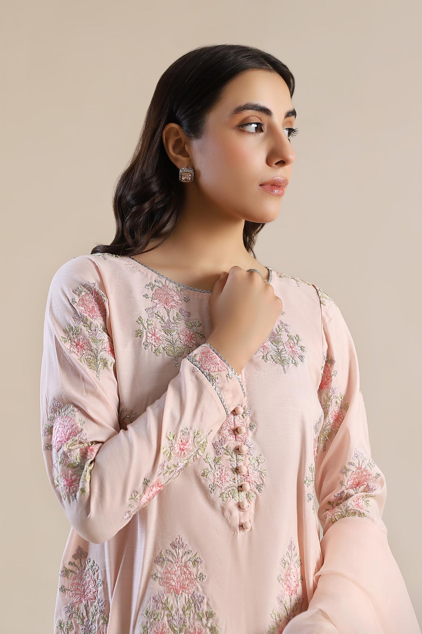 2 Pc Embroidered Raw Silk Suit
