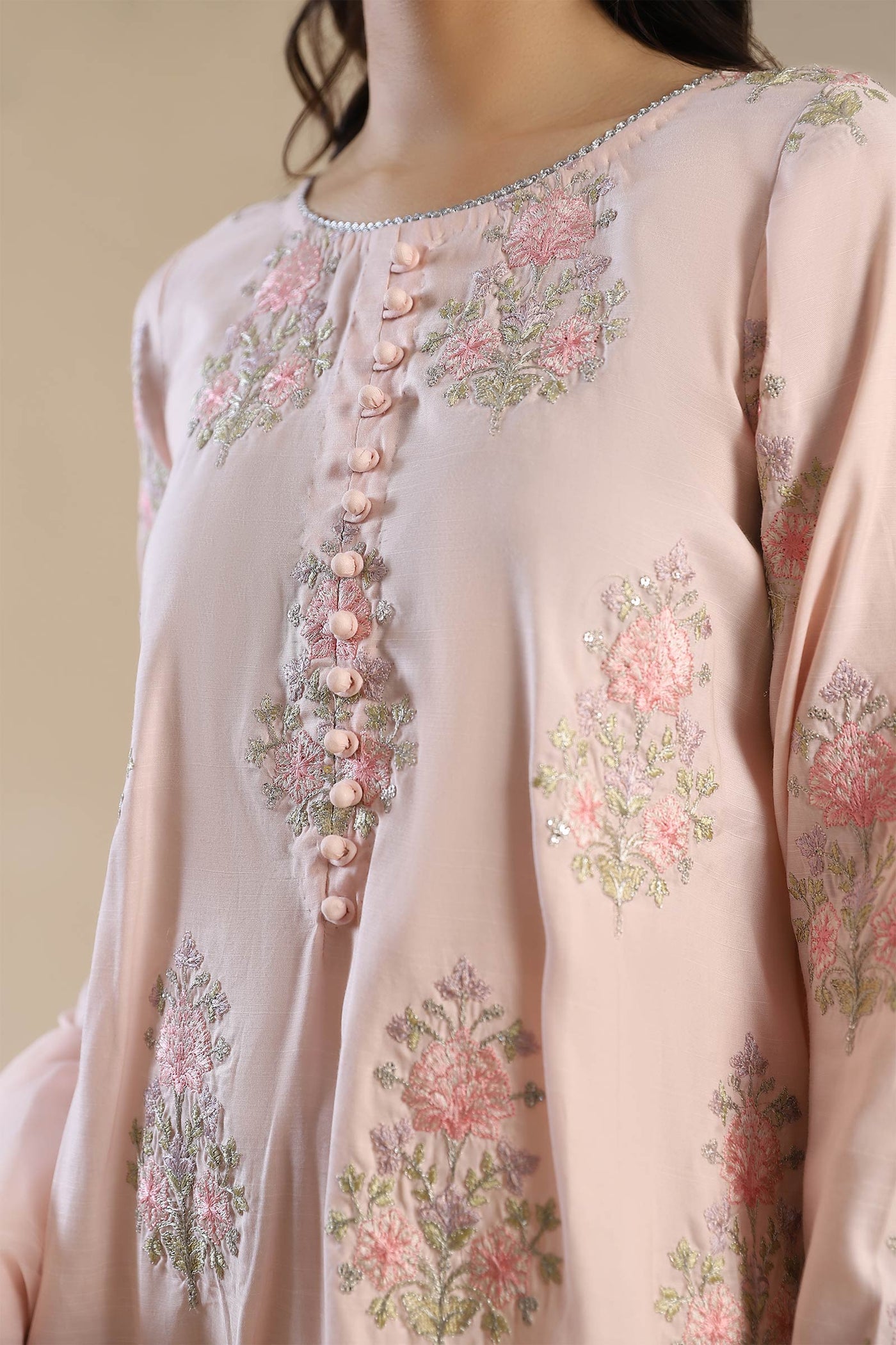 2 Pc Embroidered Raw Silk Suit