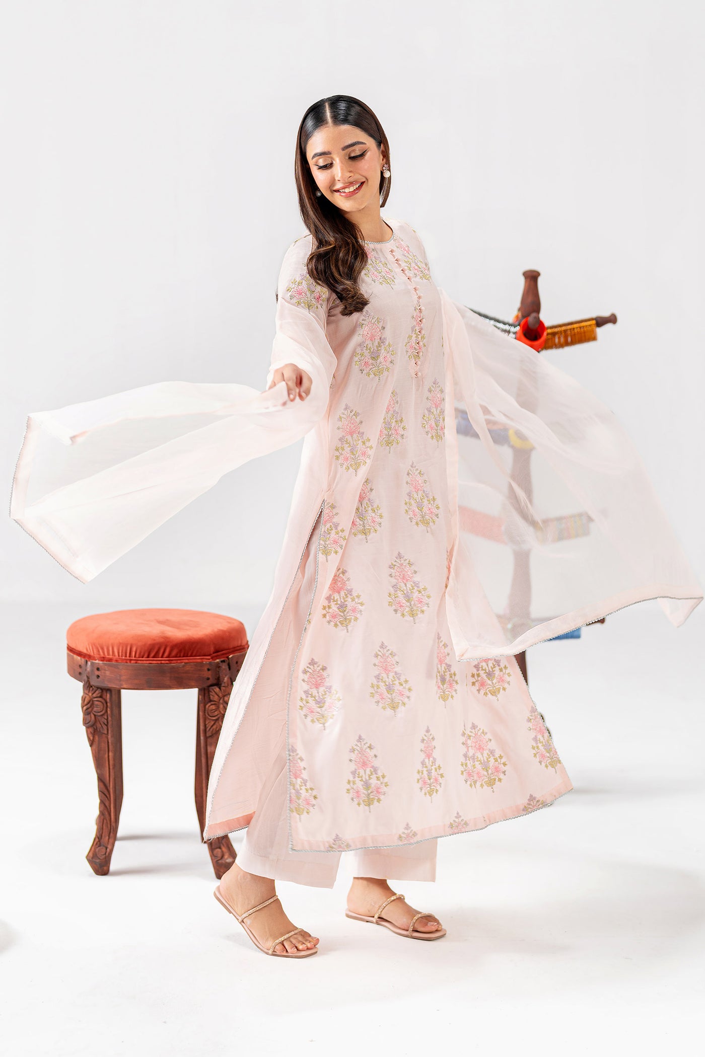 2 Pc Embroidered Raw Silk Suit