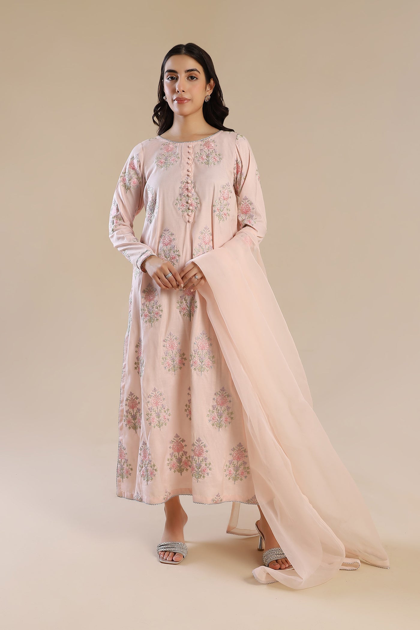 2 Pc Embroidered Raw Silk Suit