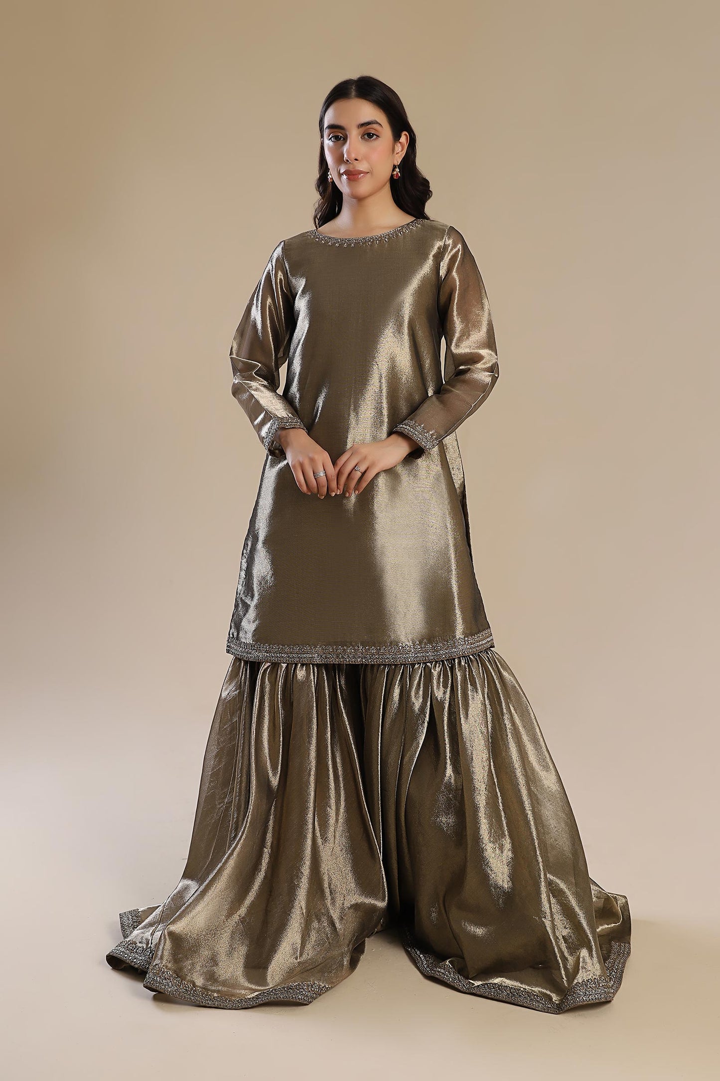 2 Pc Embroidered Tissue Suit