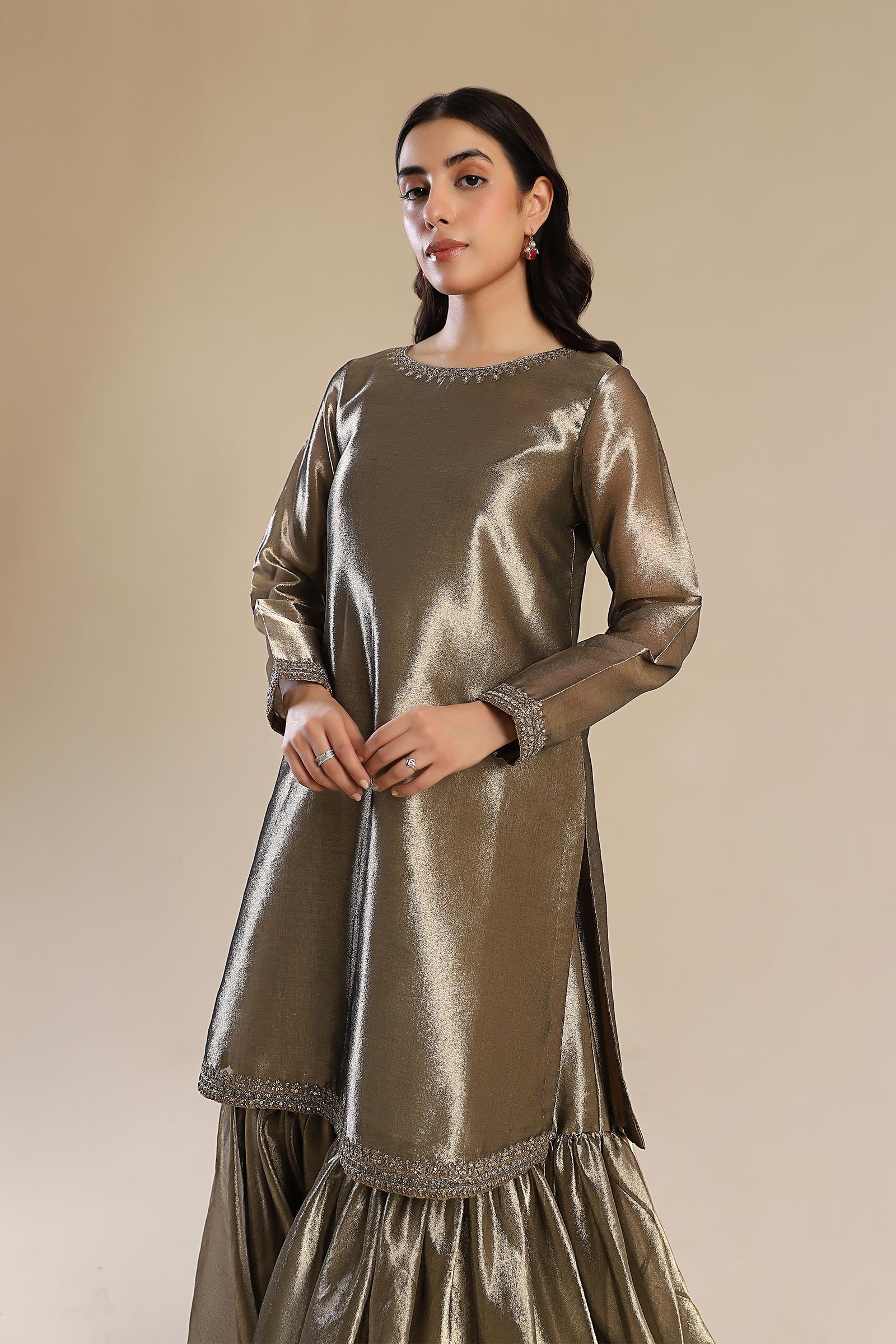 2 Pc Embroidered Tissue Suit