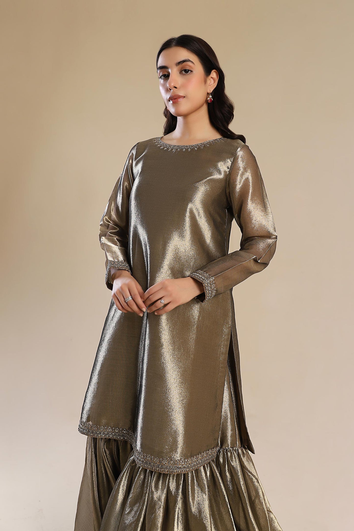 2 Pc Embroidered Tissue Suit