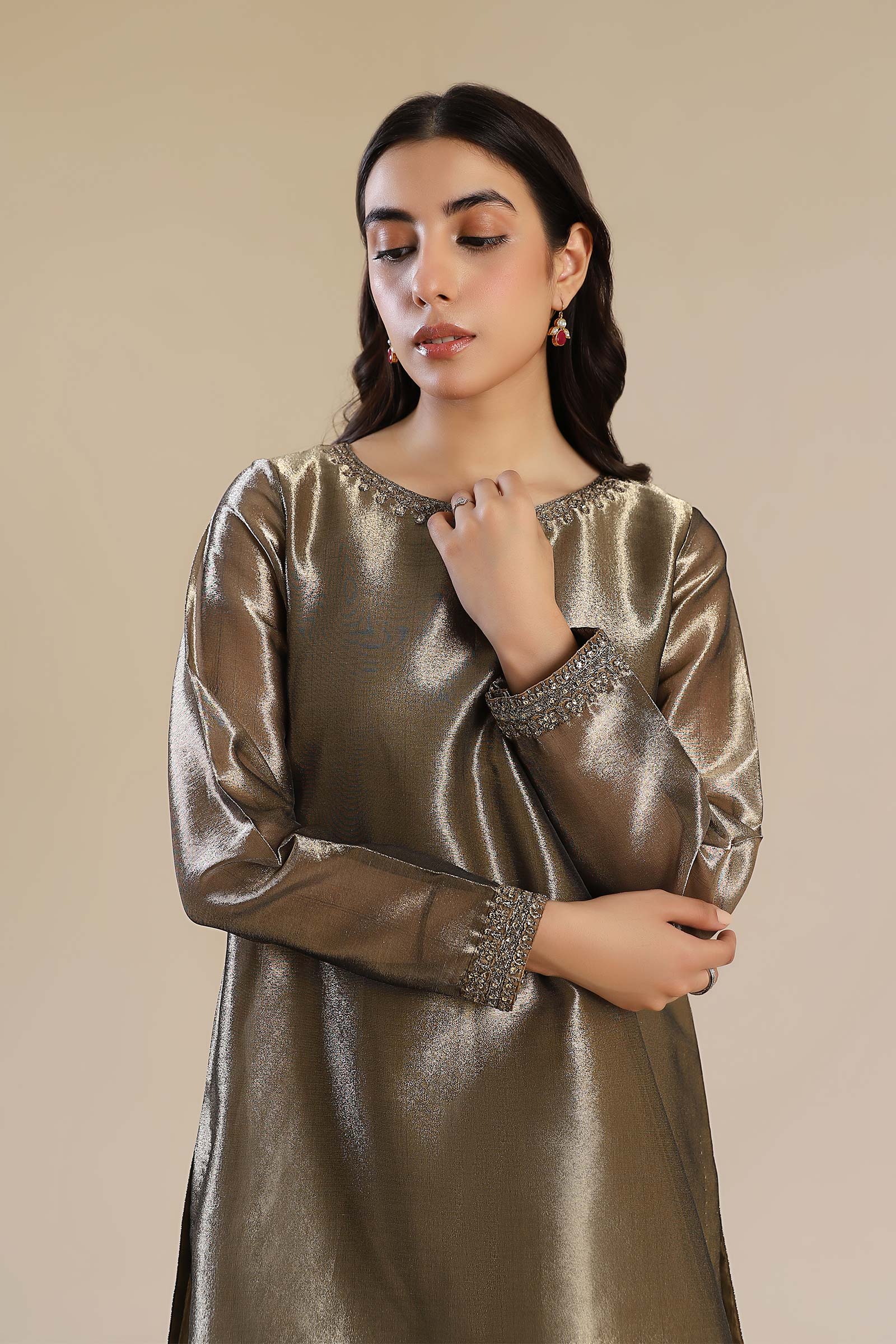 2 Pc Embroidered Tissue Suit