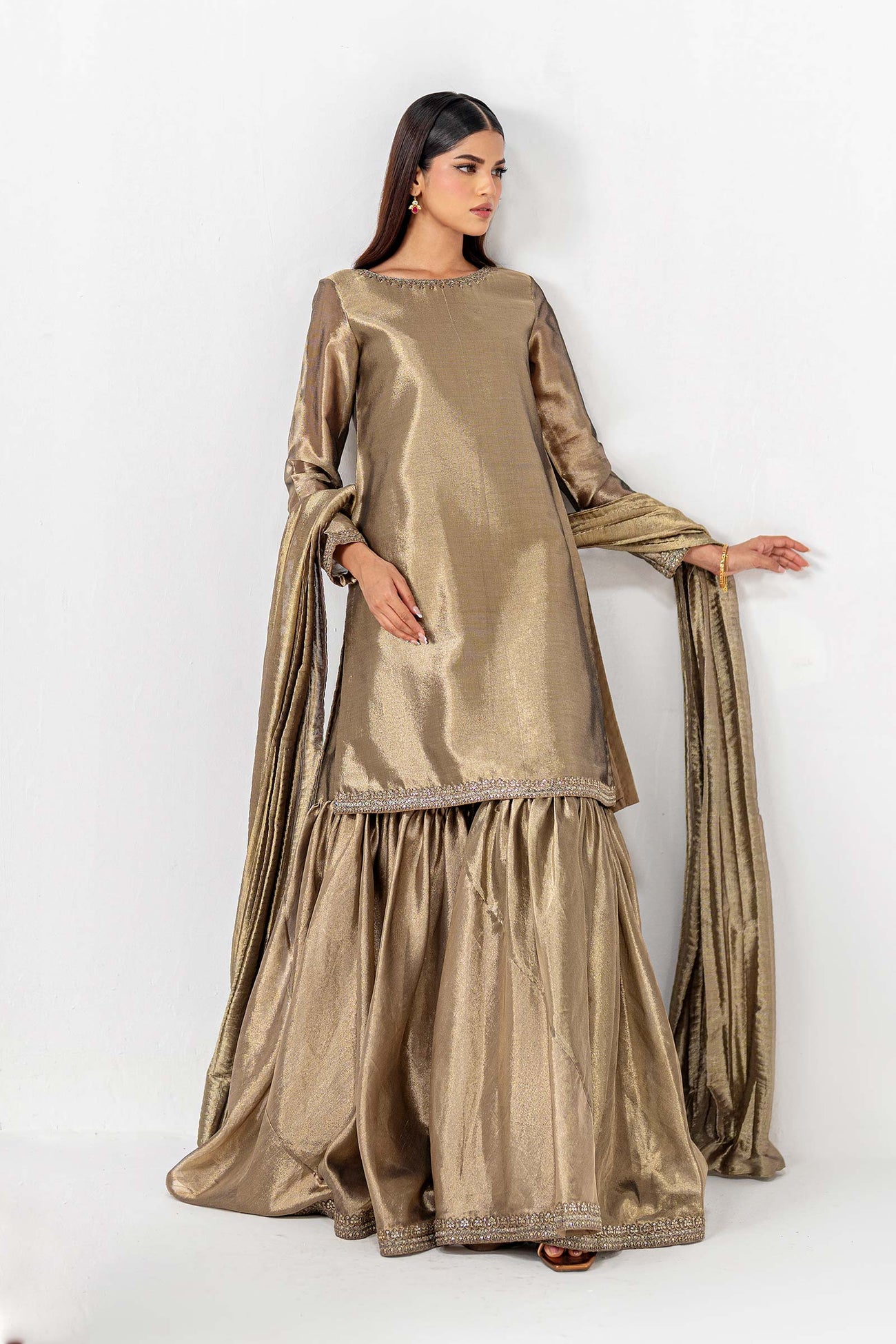 2 Pc Embroidered Tissue Suit