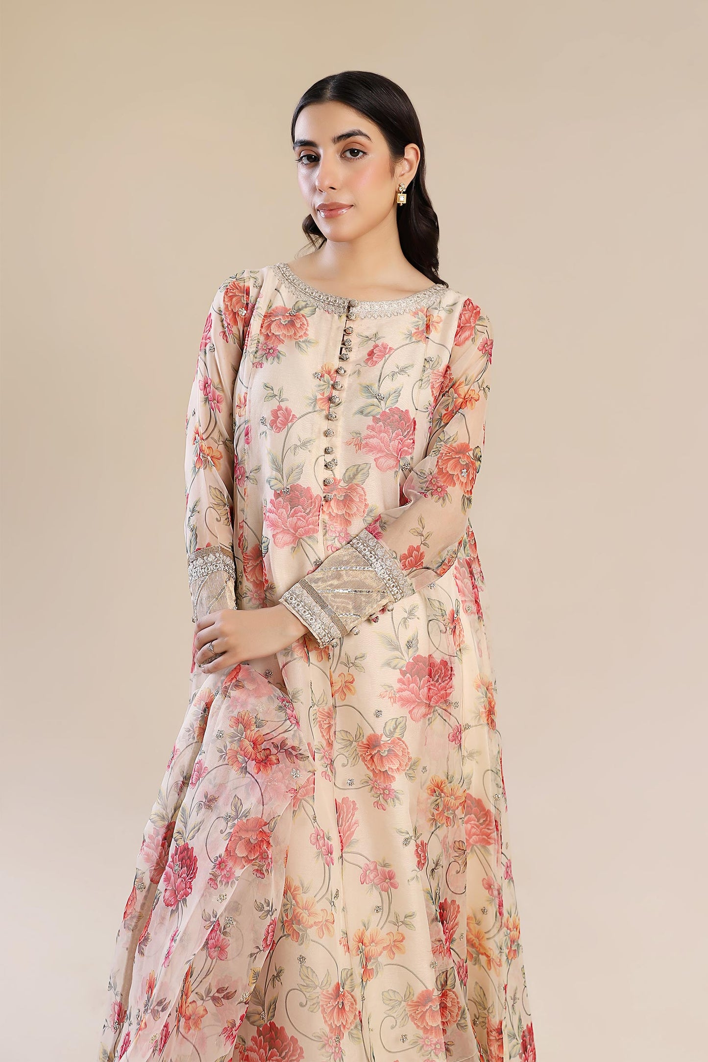 2 Pc Printed Organza Suit