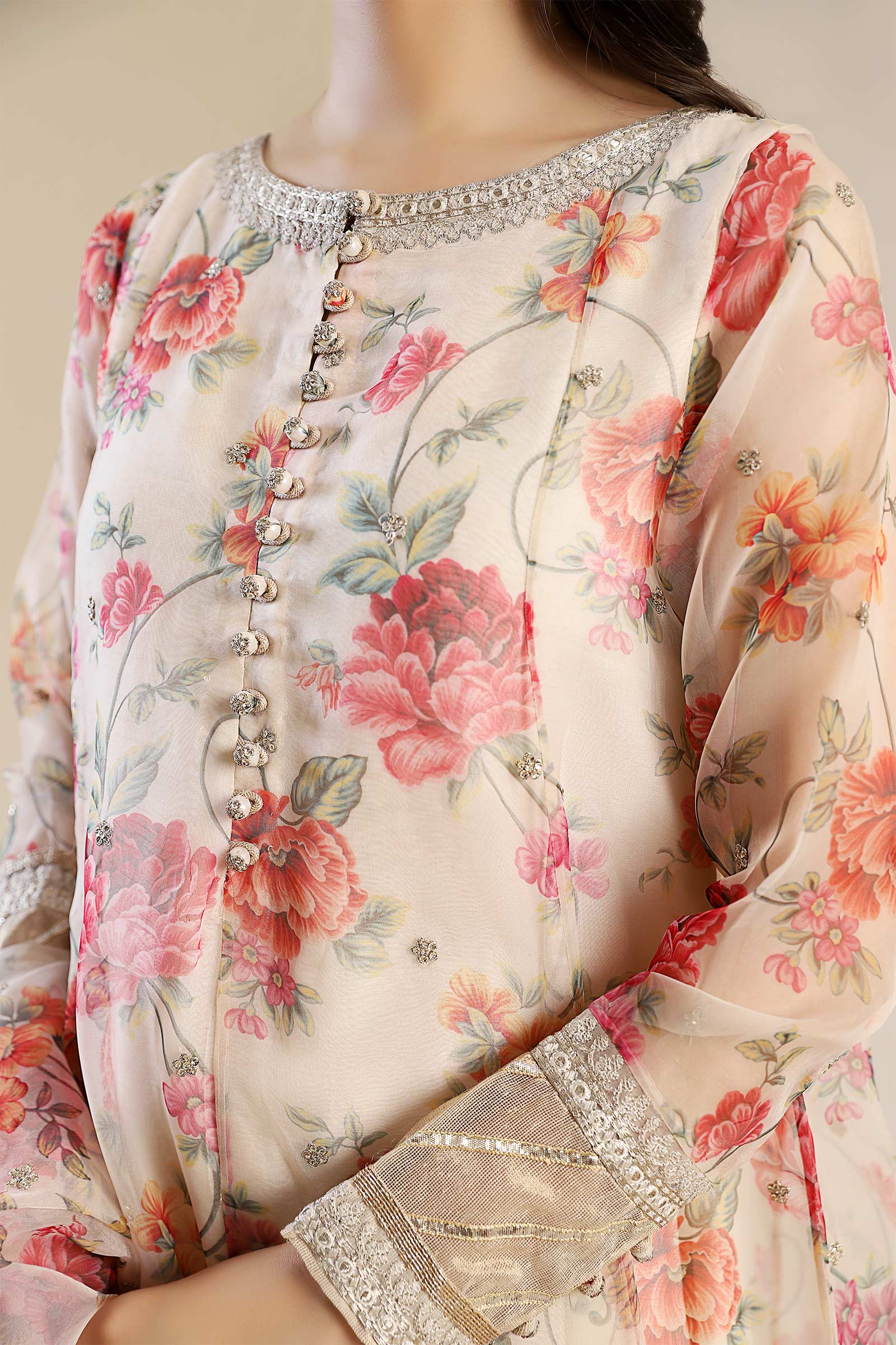 2 Pc Printed Organza Suit