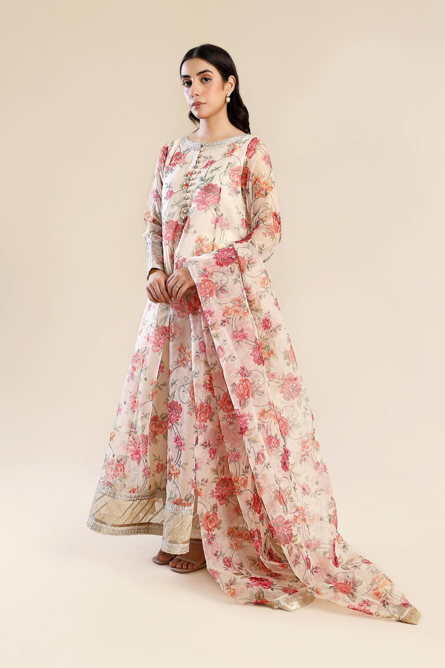 2 Pc Printed Organza Suit