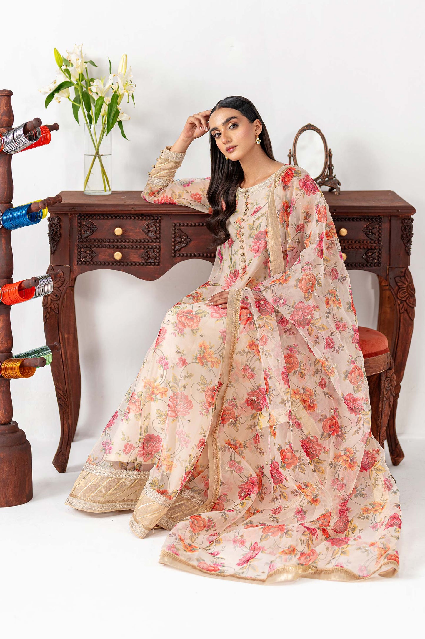 2 Pc Printed Organza Suit