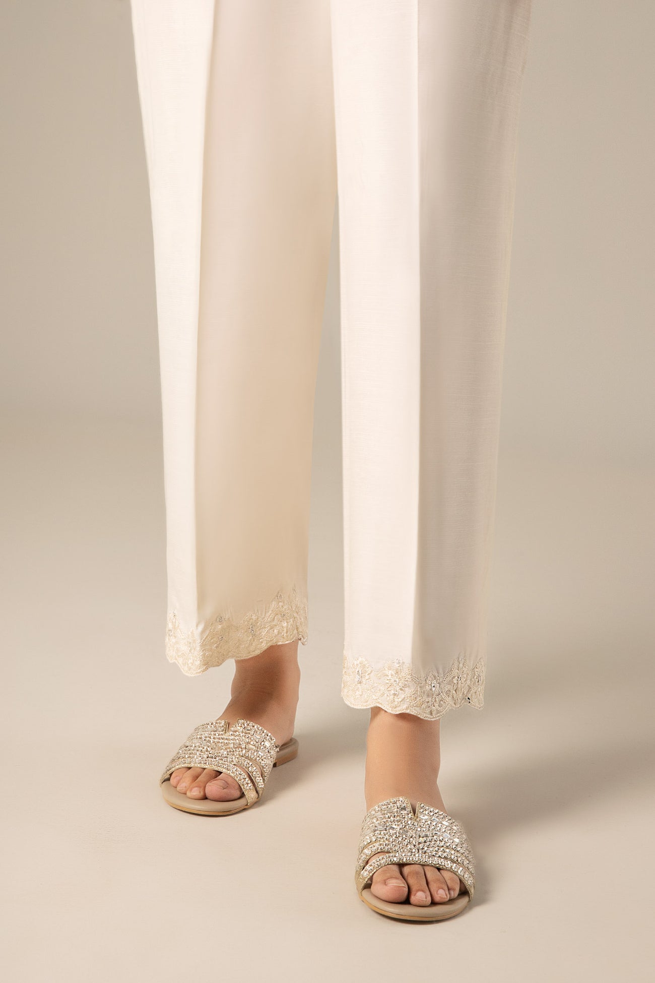 Embroidered Raw Silk Trouser