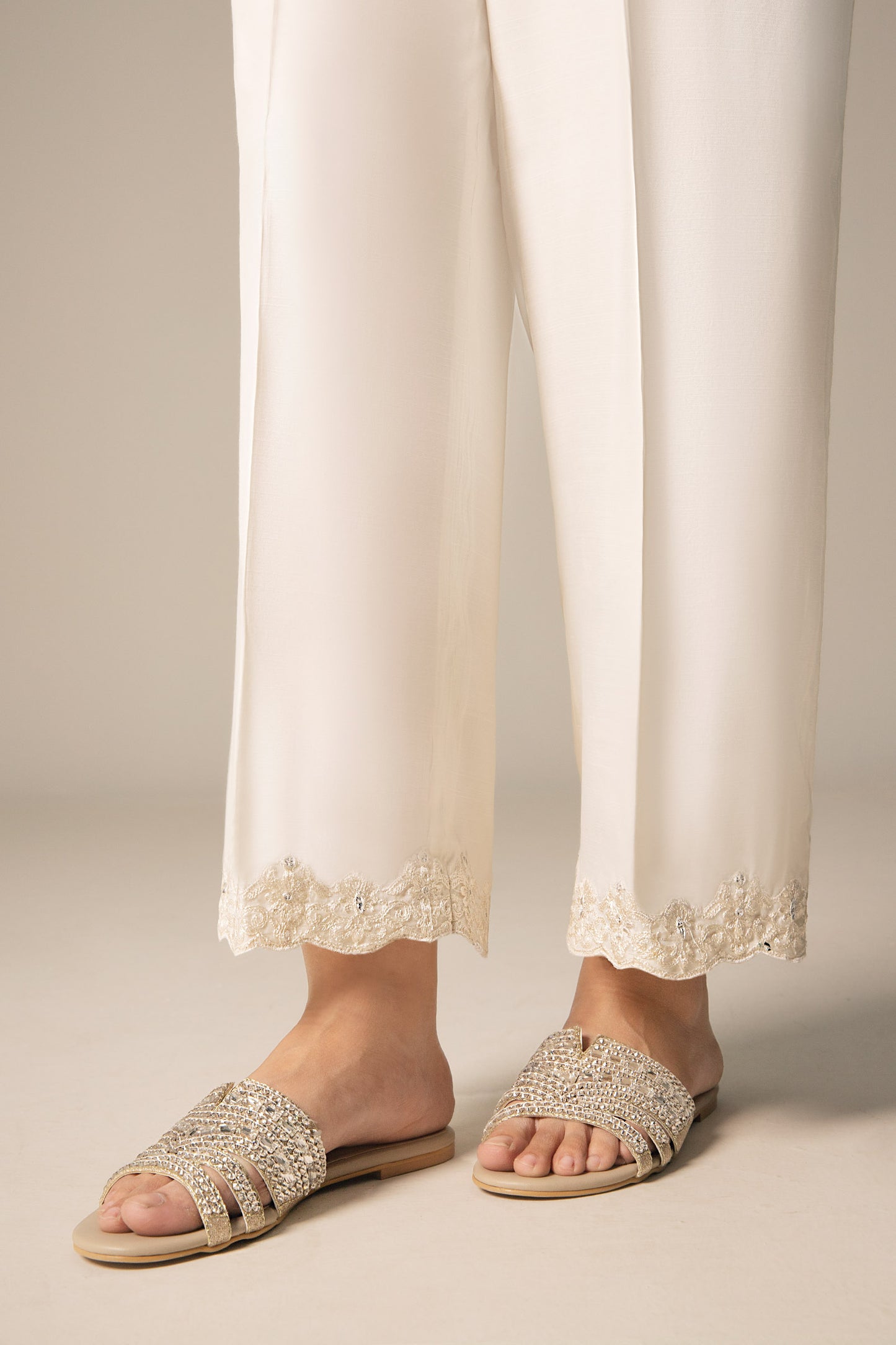 Embroidered Raw Silk Trouser