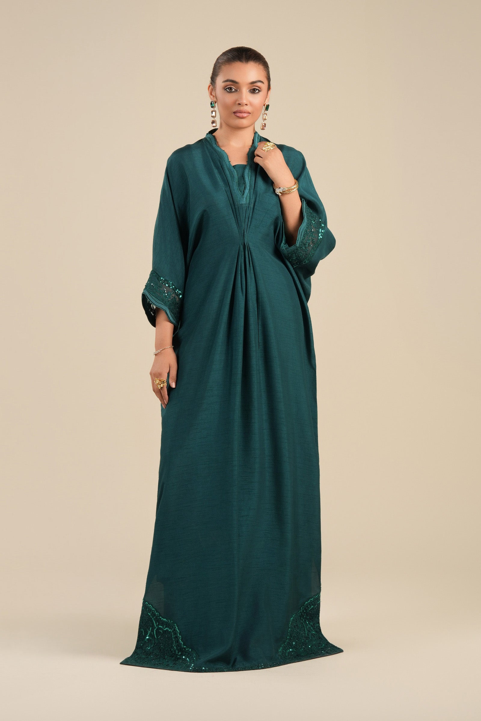 Embroidered Bemberg Raw Silk Kaftan