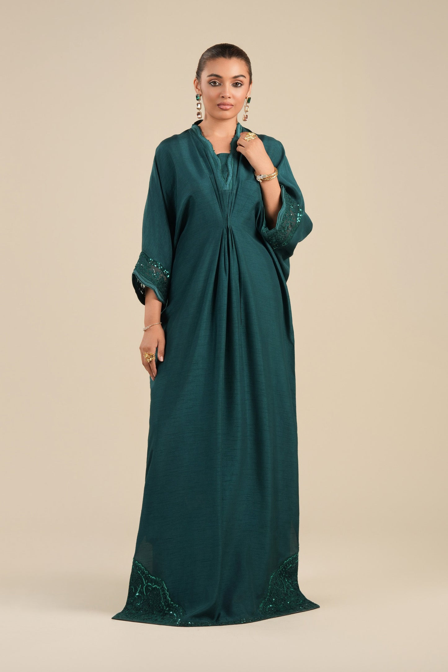 Embroidered Bemberg Raw Silk Kaftan