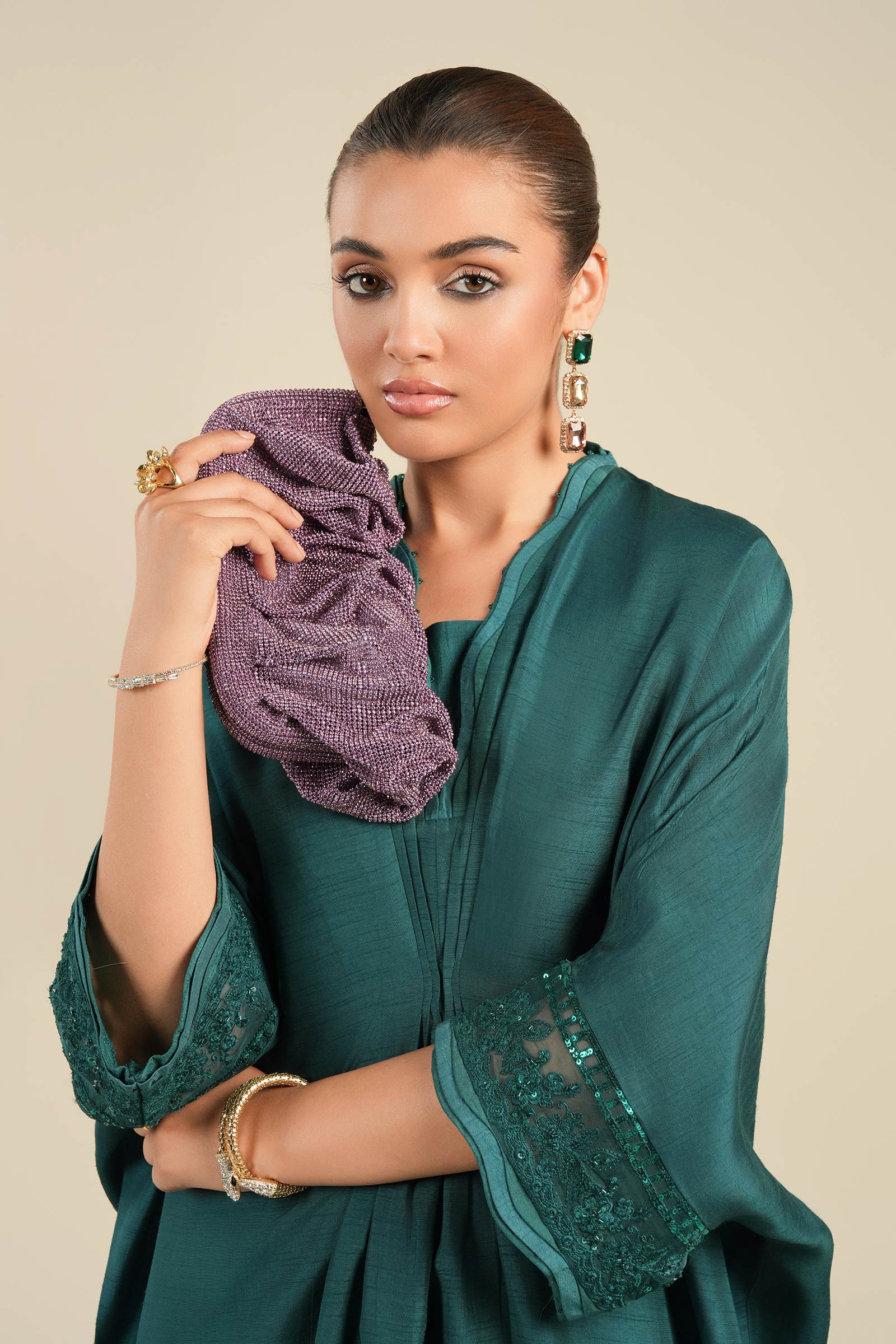 Embroidered Bemberg Raw Silk Kaftan