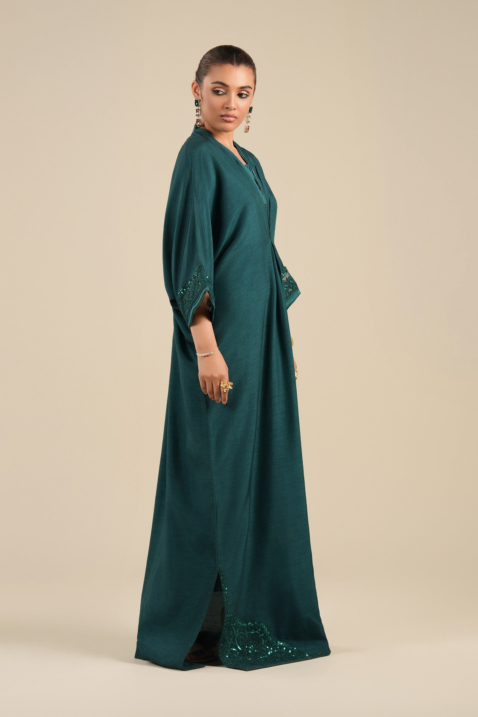 Embroidered Bemberg Raw Silk Kaftan