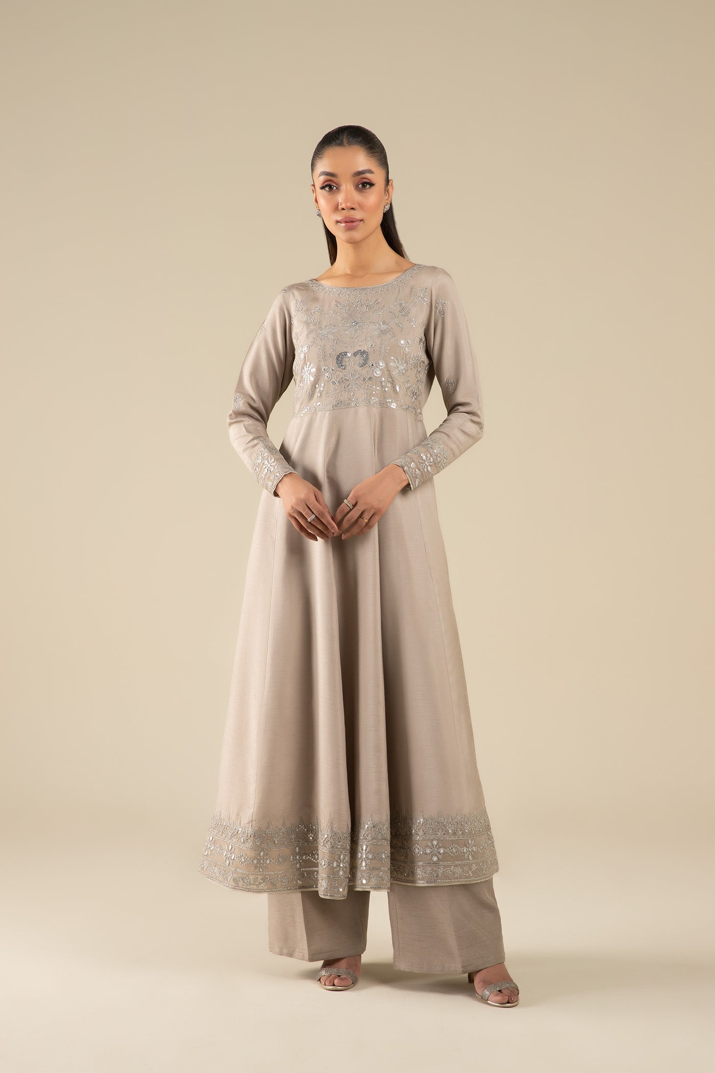 Embroidered Raw Silk Pishwas