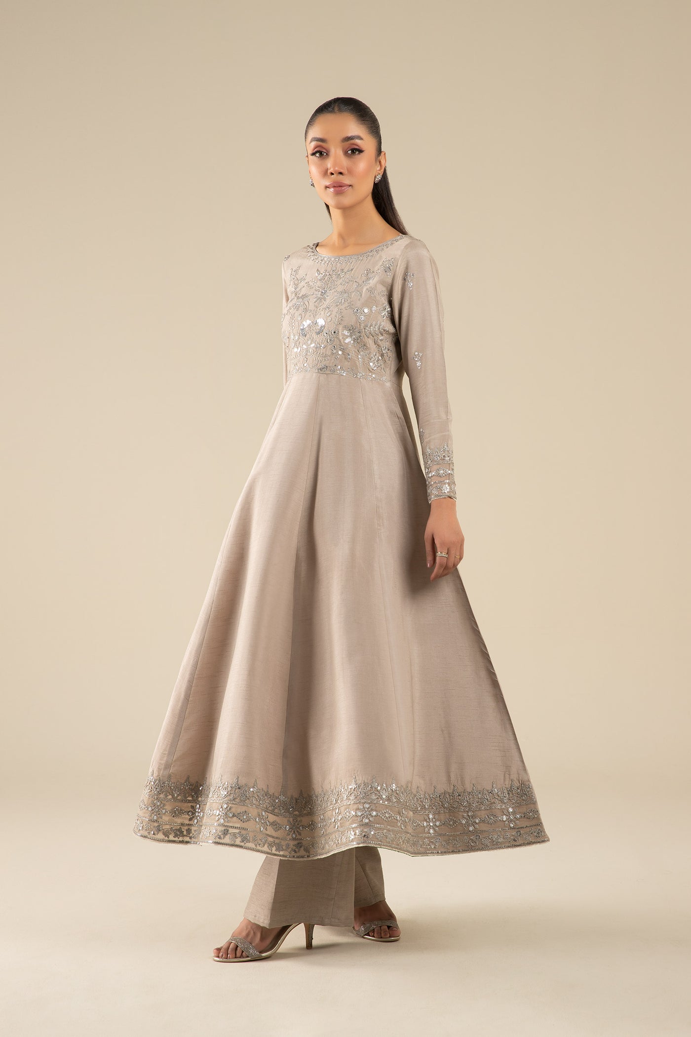 Embroidered Raw Silk Pishwas