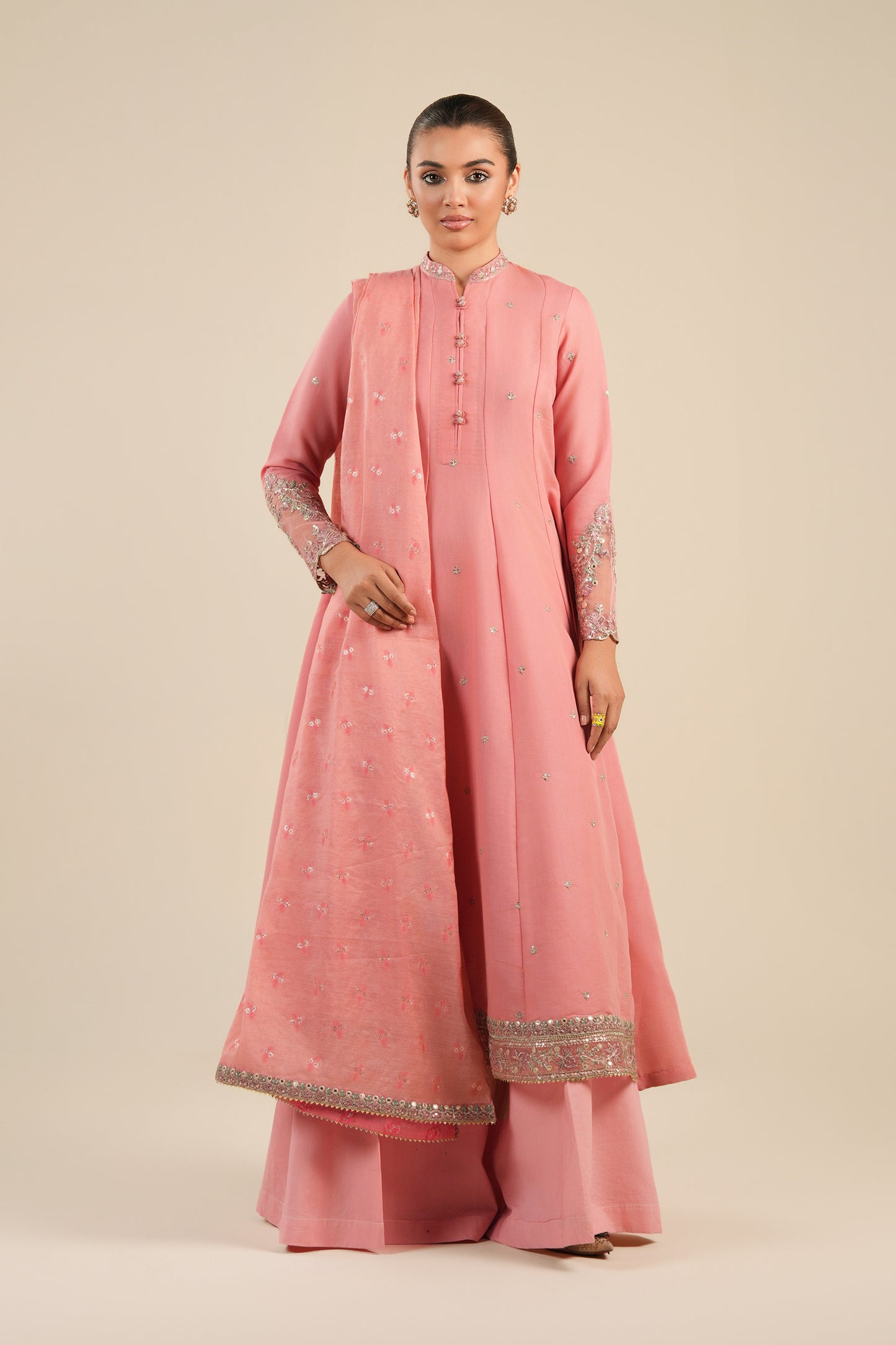2 Pc Embroidered Shimmer Silk Suit