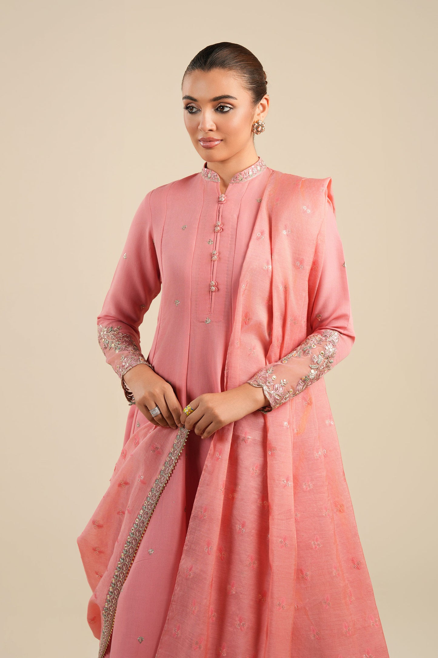 2 Pc Embroidered Shimmer Silk Suit