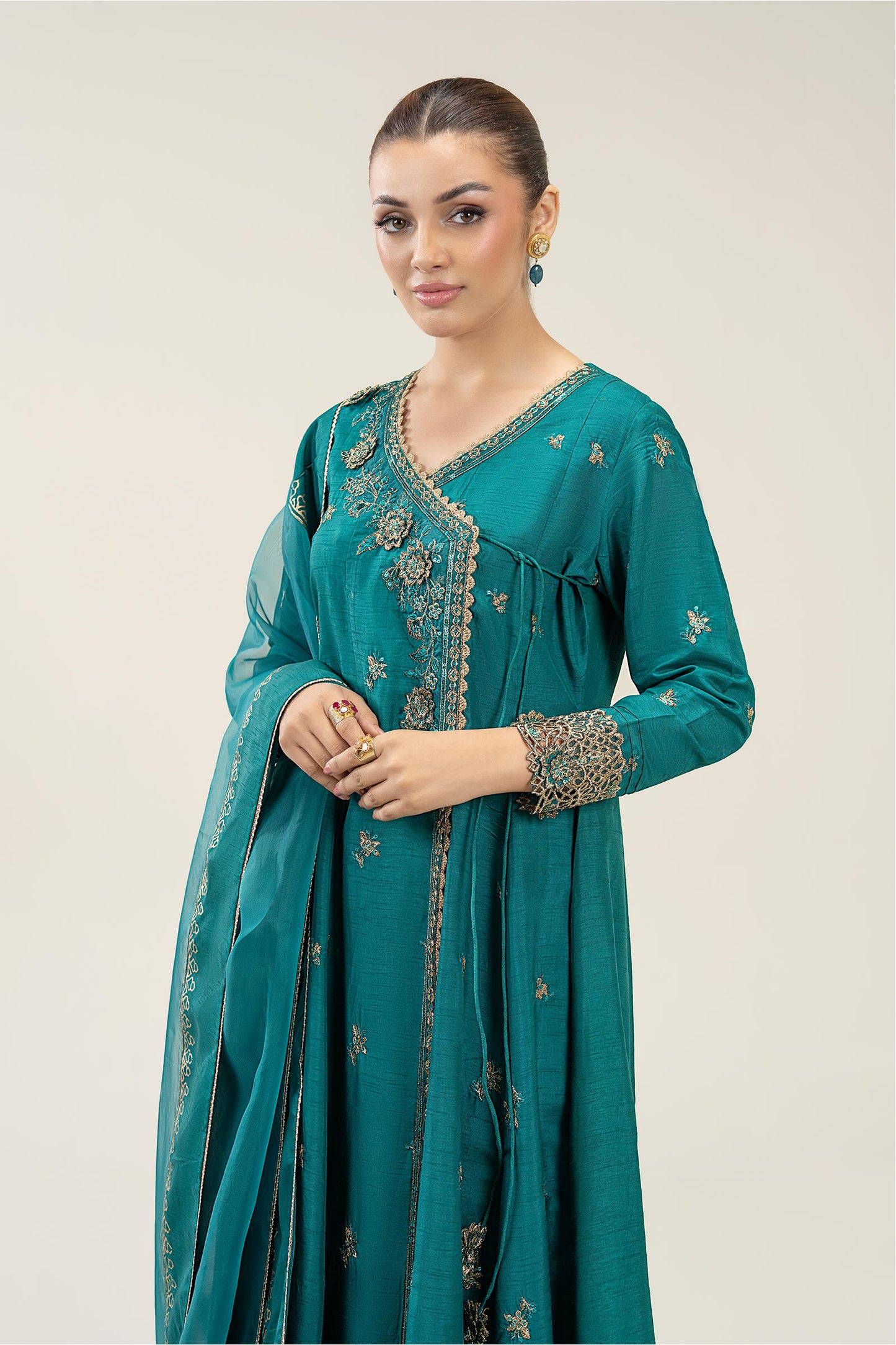 2 Pc Embroidered Raw Silk Suit