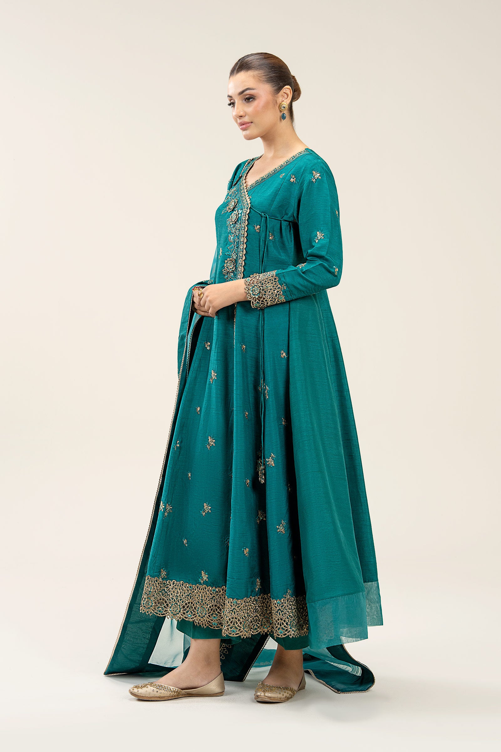 2 Pc Embroidered Raw Silk Suit