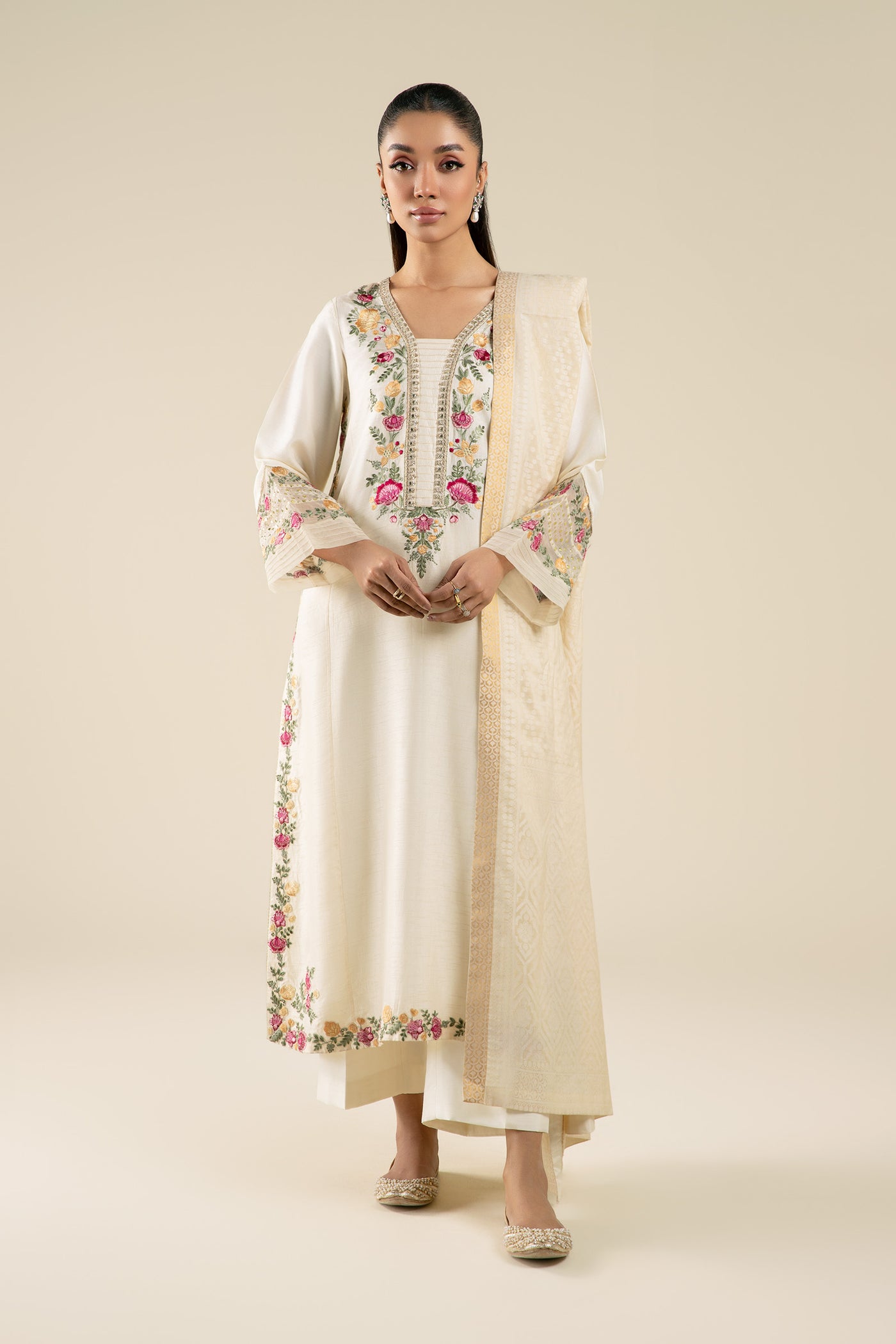 2 Pc Embroidered Bemberg Raw Silk Suit