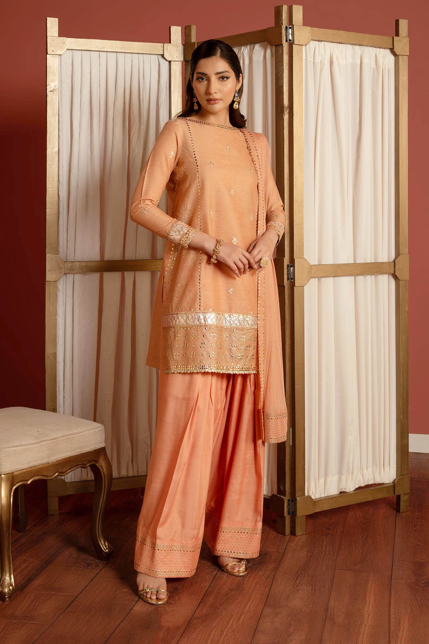 3 Pc Embellished Lurex Pinstripe Suit